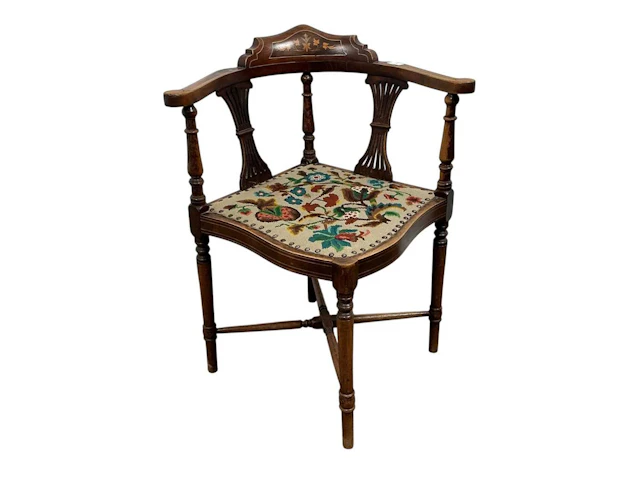 EDWARDIAN INLAID MAHOGANY CORNER CHAIR EARLY 20TH CENTURY