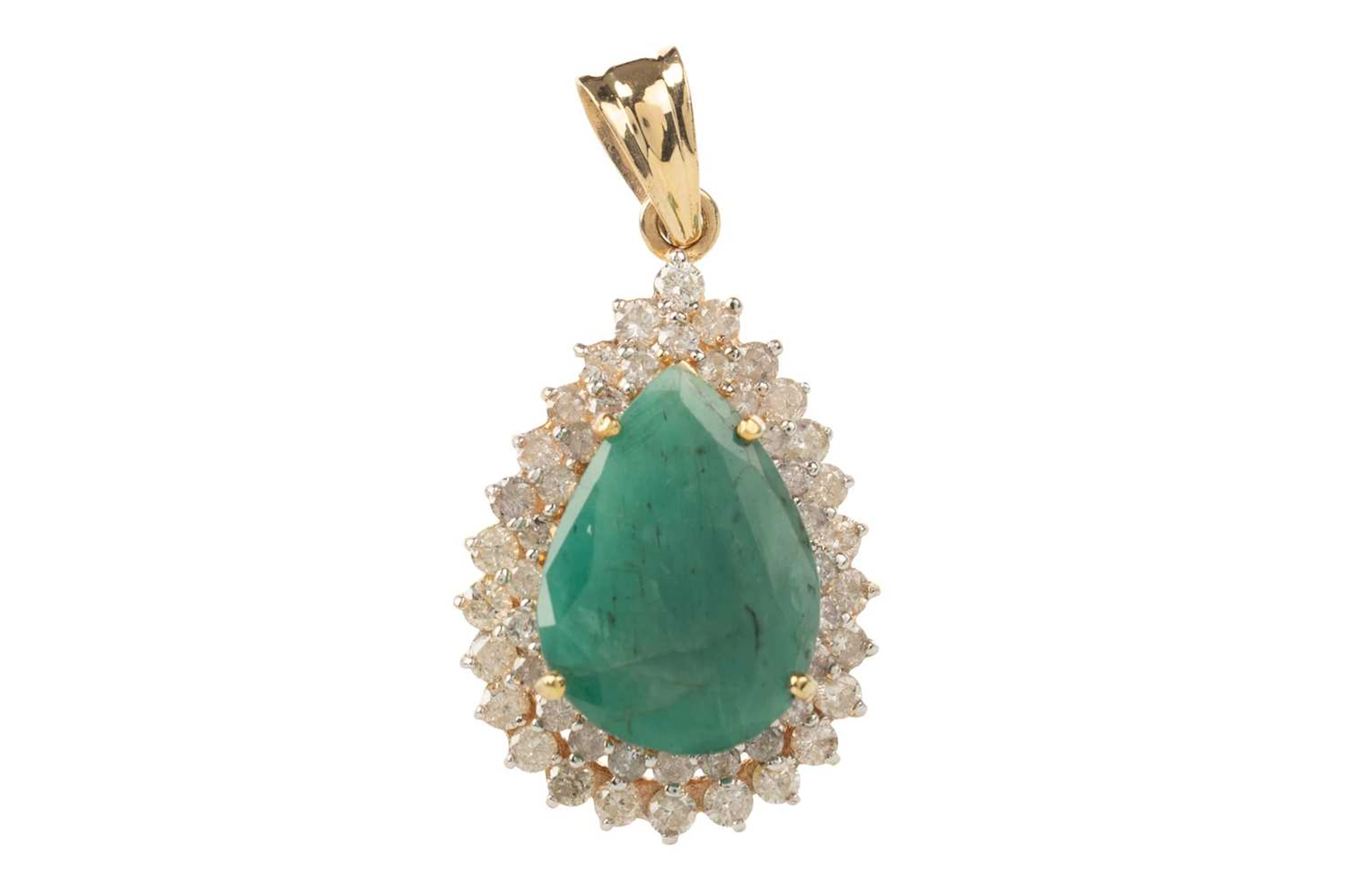 EMERALD AND DIAMOND PENDANT LATE 20TH CENTURY