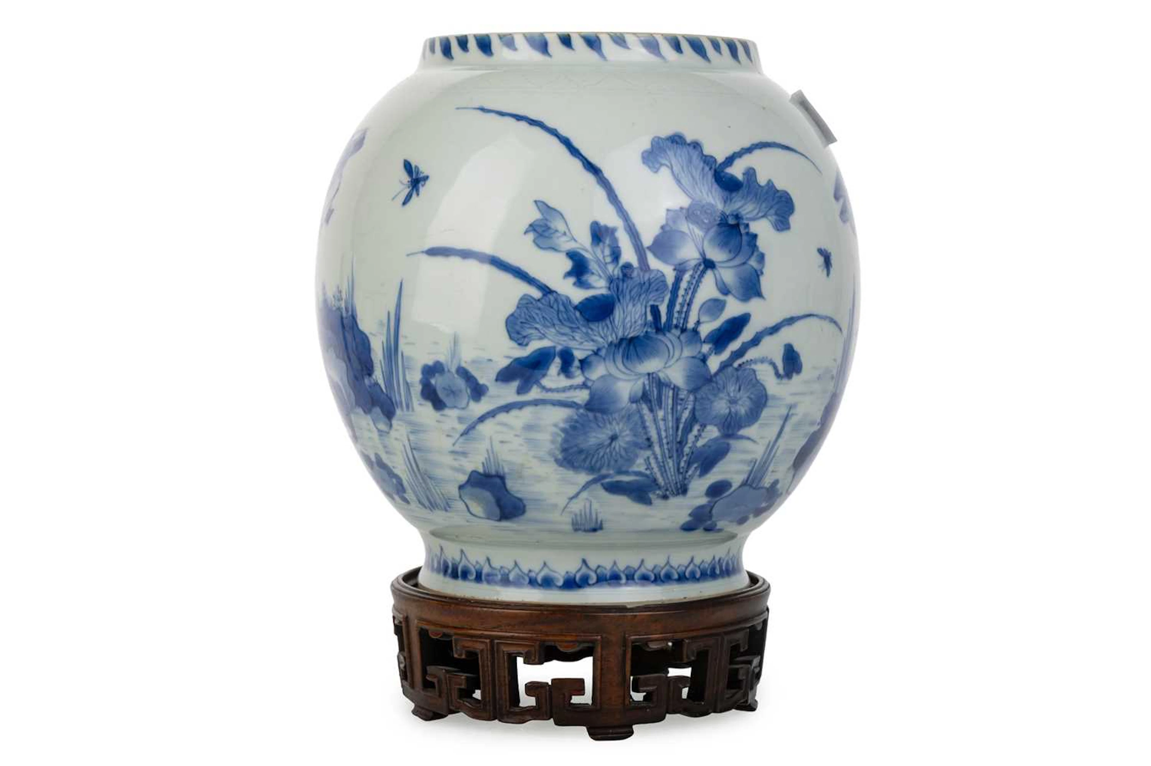 CHINESE BLUE AND WHITE 'POND' JAR KANGXI PERIOD (1662-1722)
