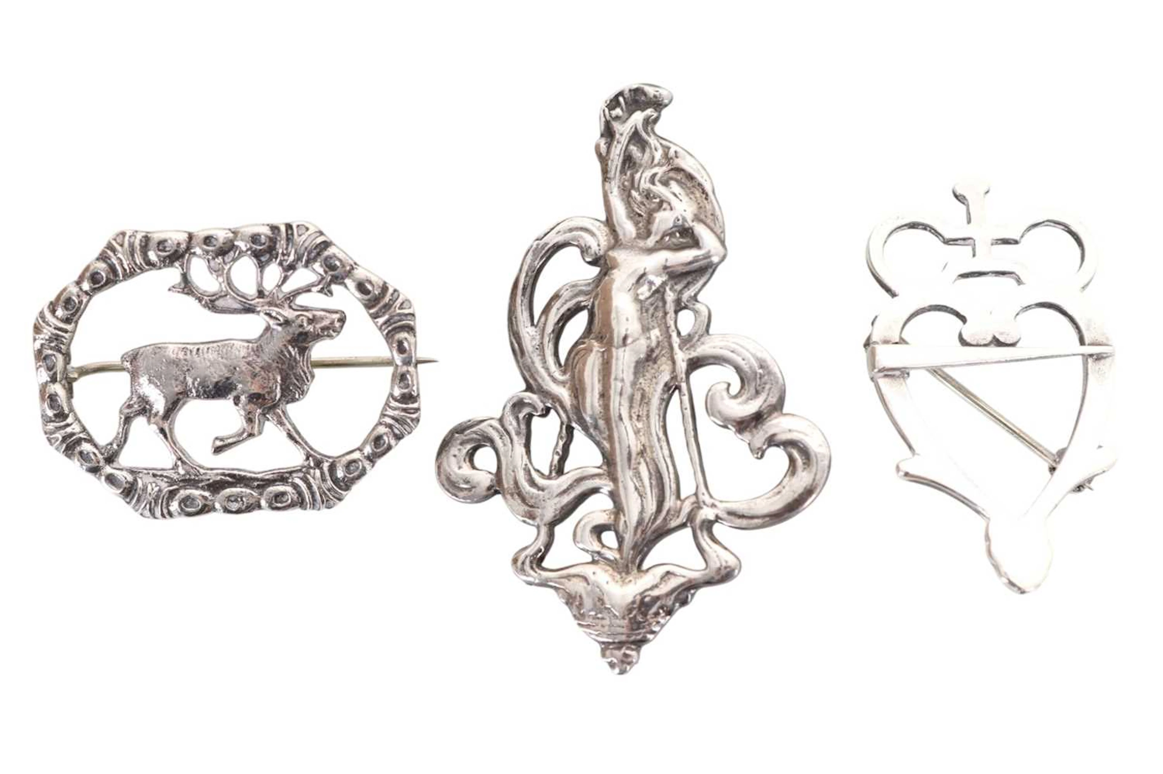THREE SILVER BROOCHES MID/LATE 20TH CENTURY
