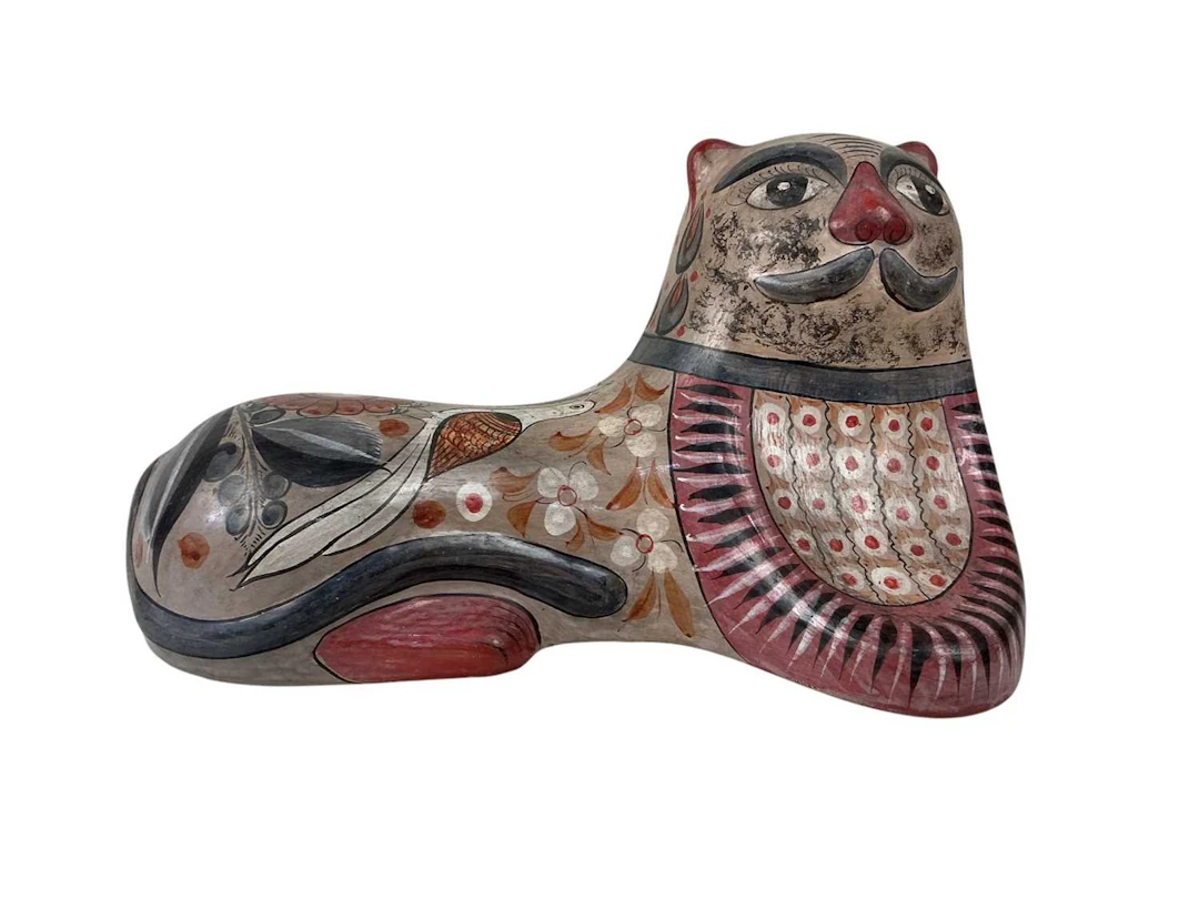 TONALA GLAZED AND PAINTED TERRACOTTA FIGURE OF A RECUMBENT CAT LATE