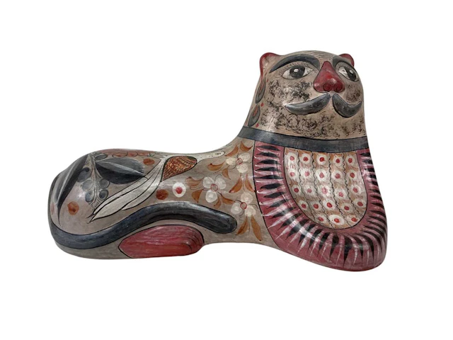 TONALA GLAZED AND PAINTED TERRACOTTA FIGURE OF A RECUMBENT CAT LATE