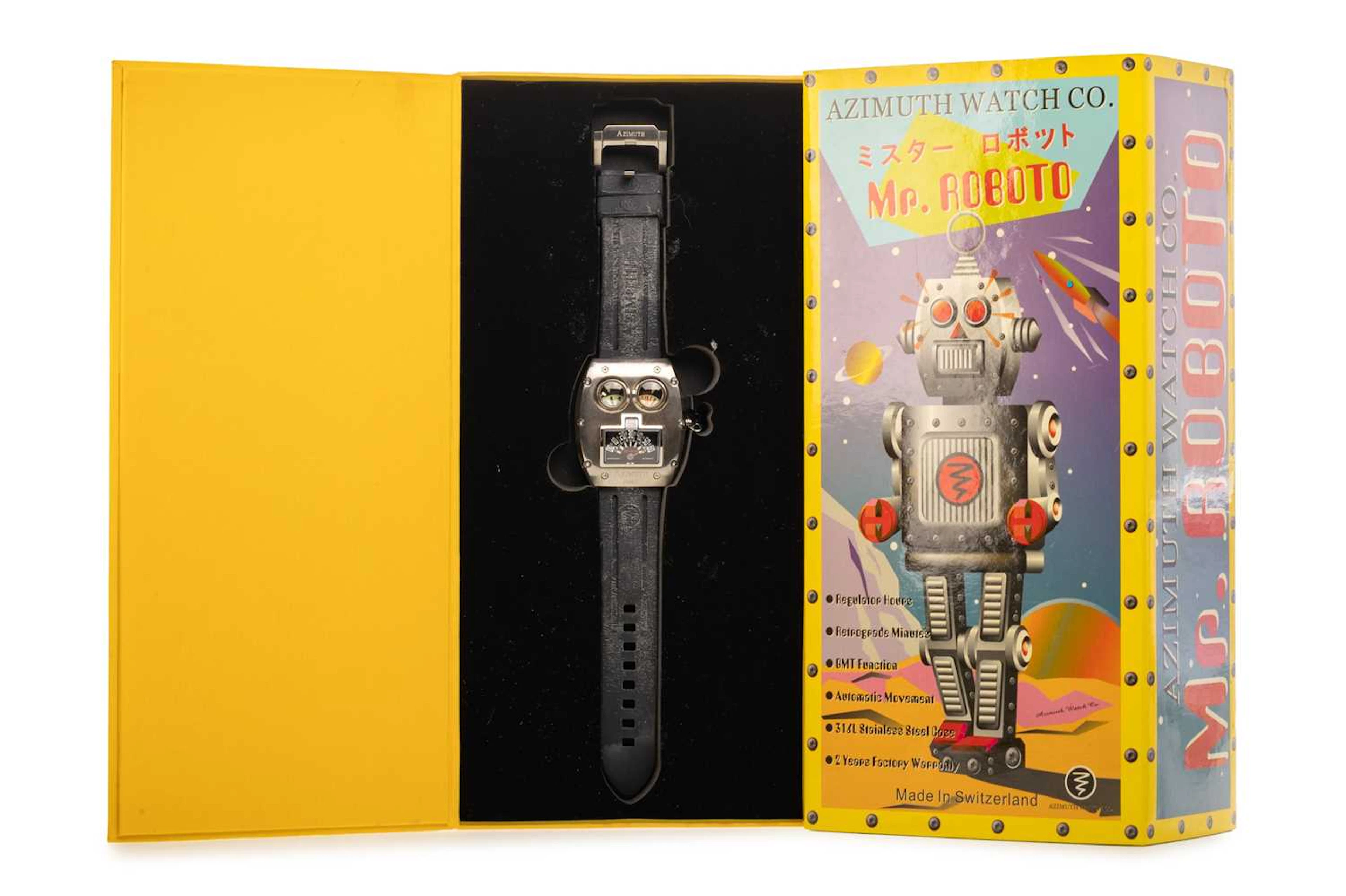 AZIMUTH WATCH CO 'MR ROBOTO' STAINLESS STEEL AUTOMATIC WRIST WATCH