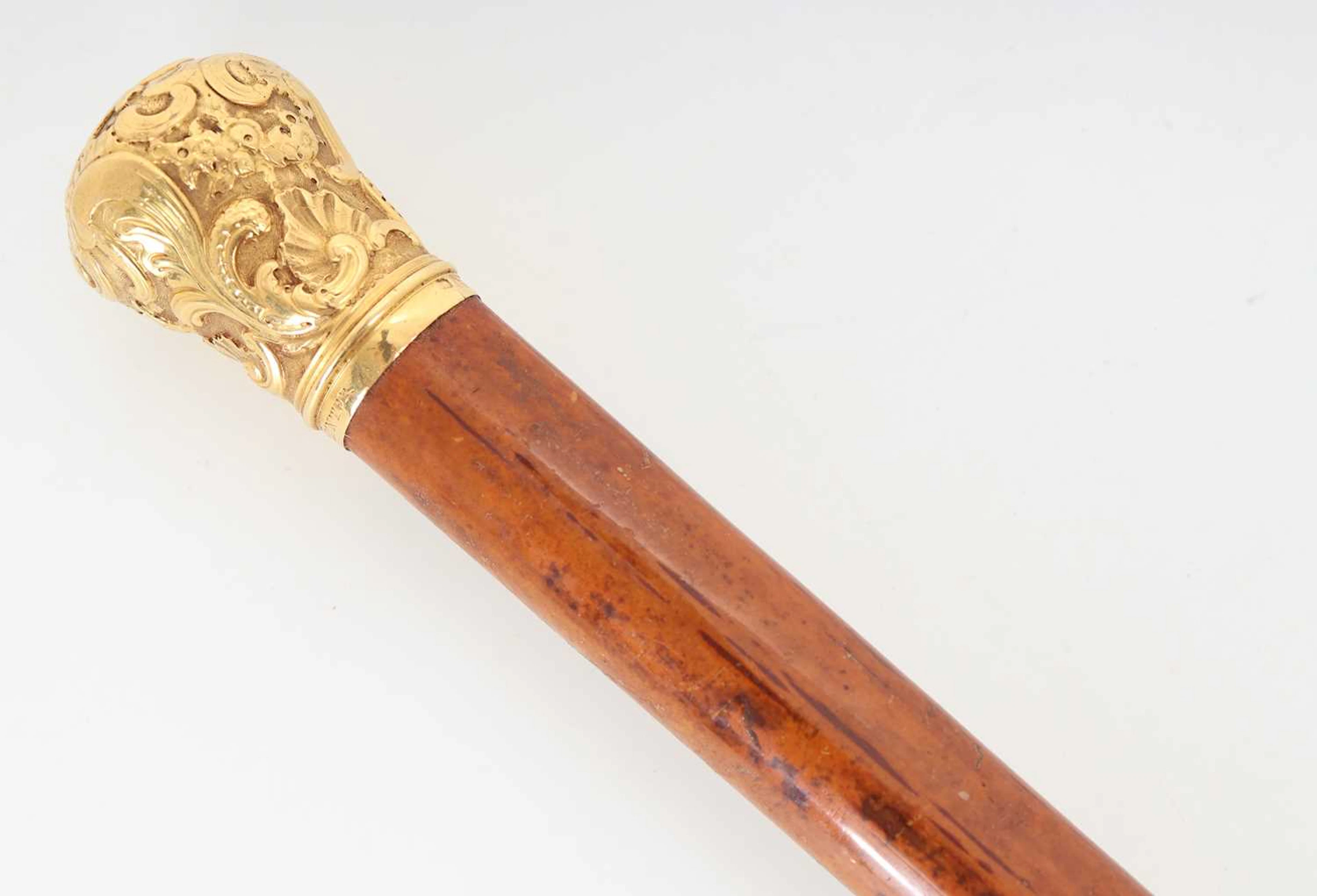 GOLD MOUNTED WALKING CANE LATE 19TH/EARLY 20TH CENTURY