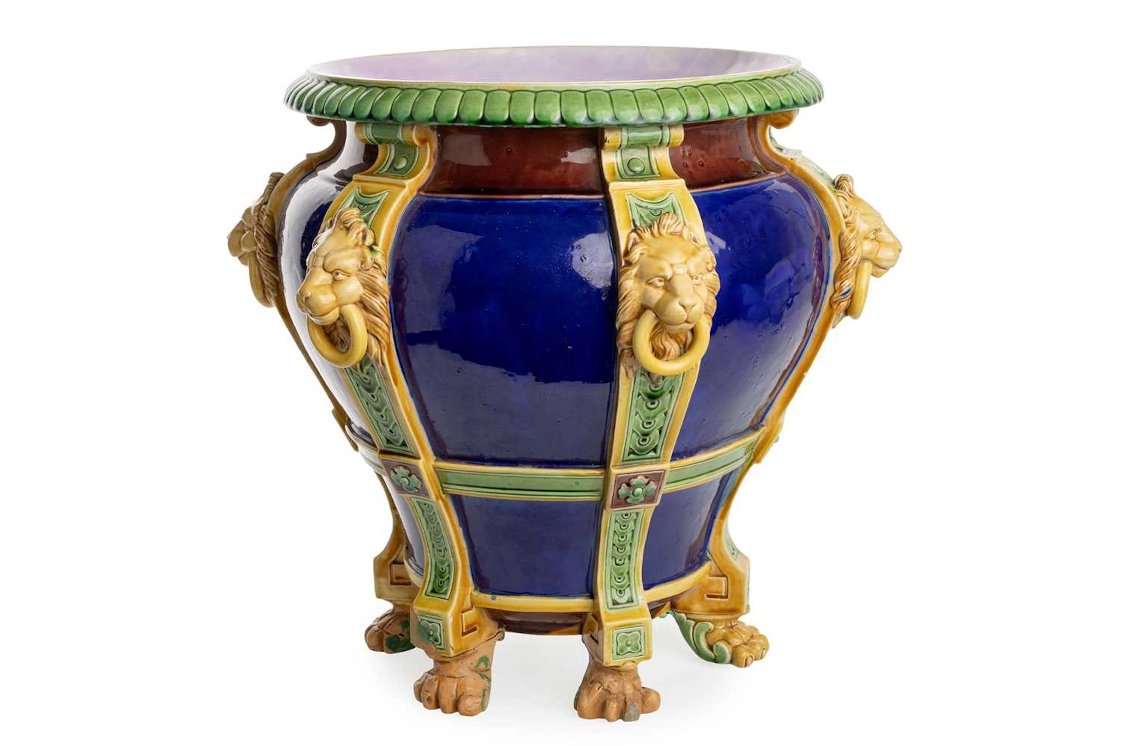 LARGE AESTHETIC MOVEMENT MINTON MAJOLICA JARDINIERE LATE 19TH CENTURY