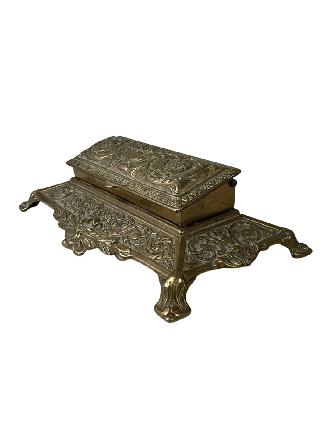 BRASS DESK STAND, EARLY 20TH CENTURY AND TWO LETTER RACKS