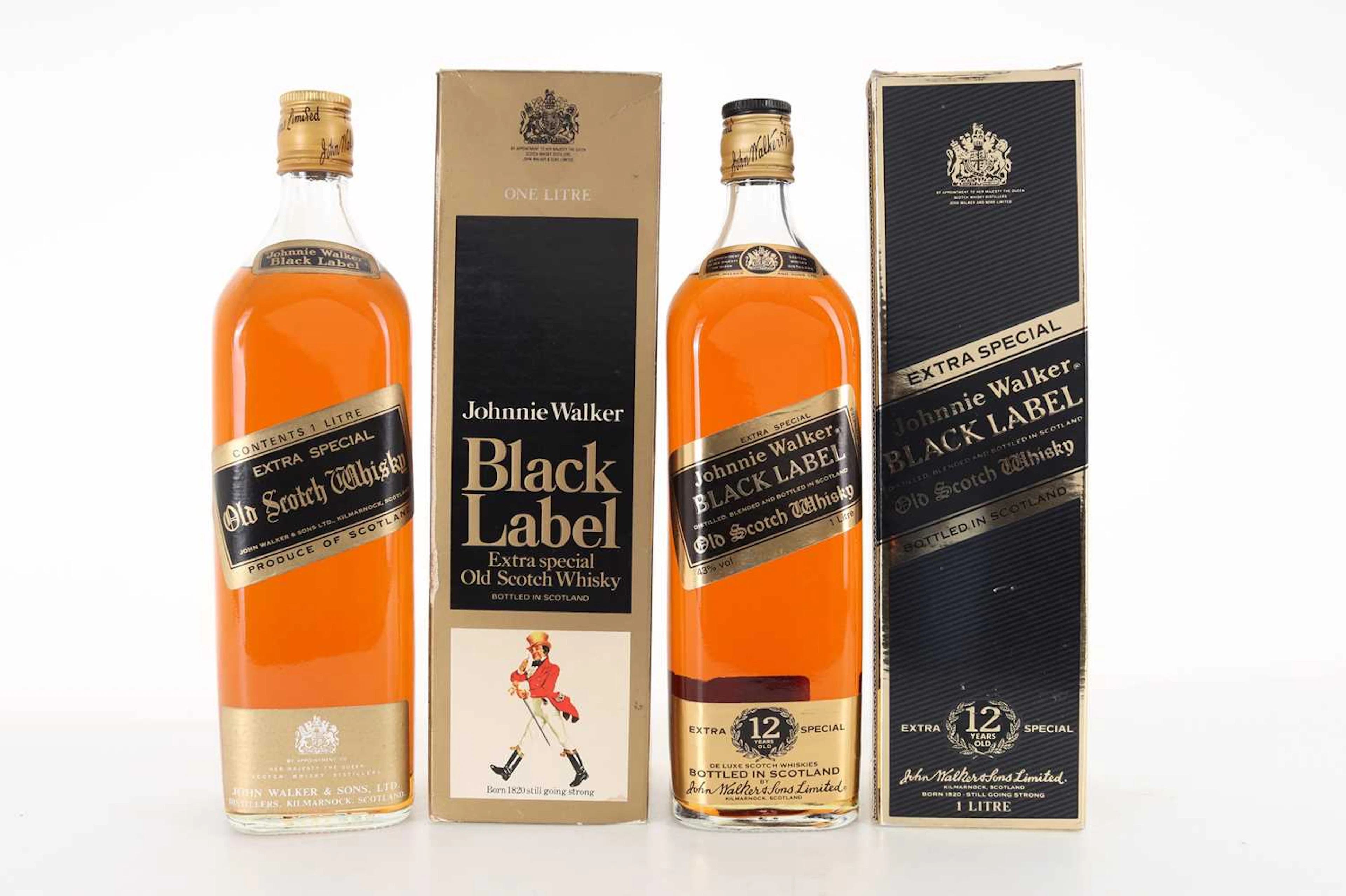 TWO BOTTLES OF JOHNNIE WALKER BLACK LABEL 1L BLENDED WHISKY