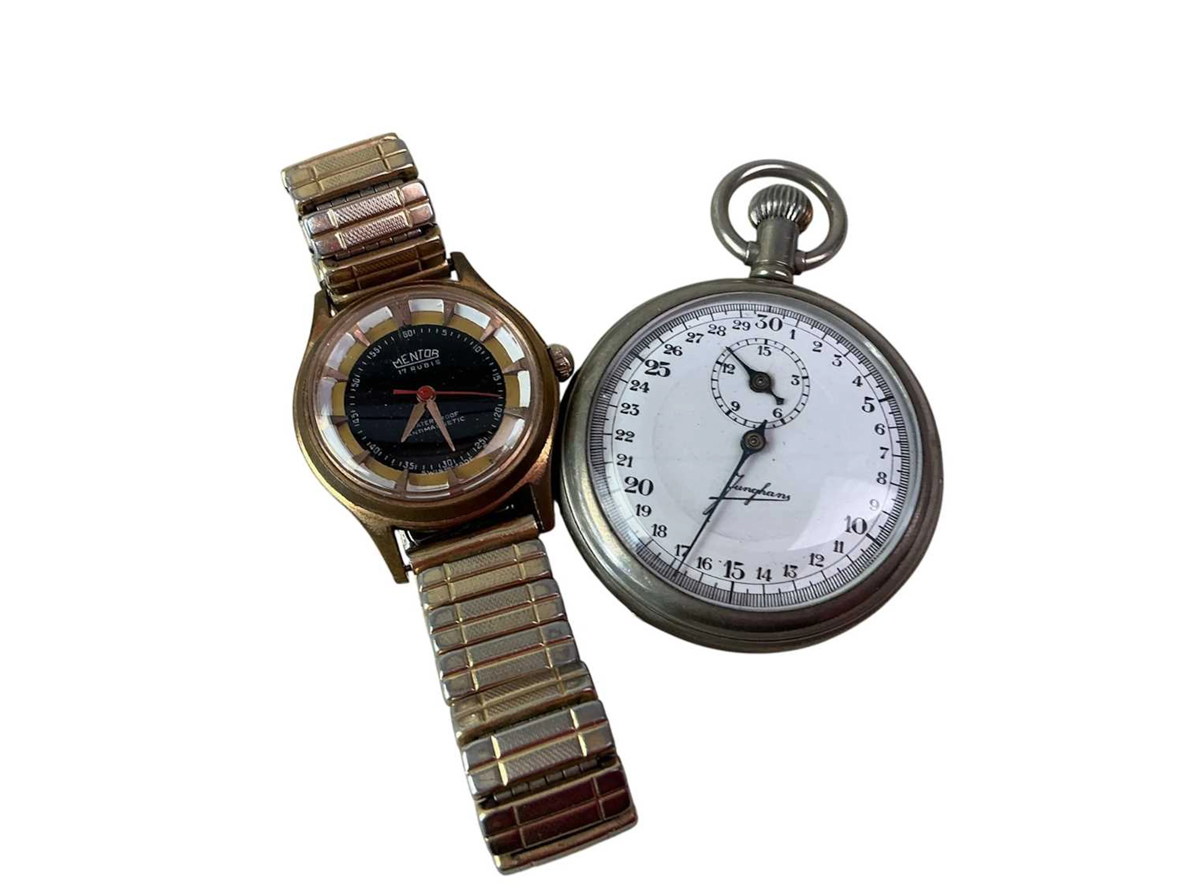 MENTOR WRIST WATCH ALONG WITH A JUNGHANS STOPWATCH