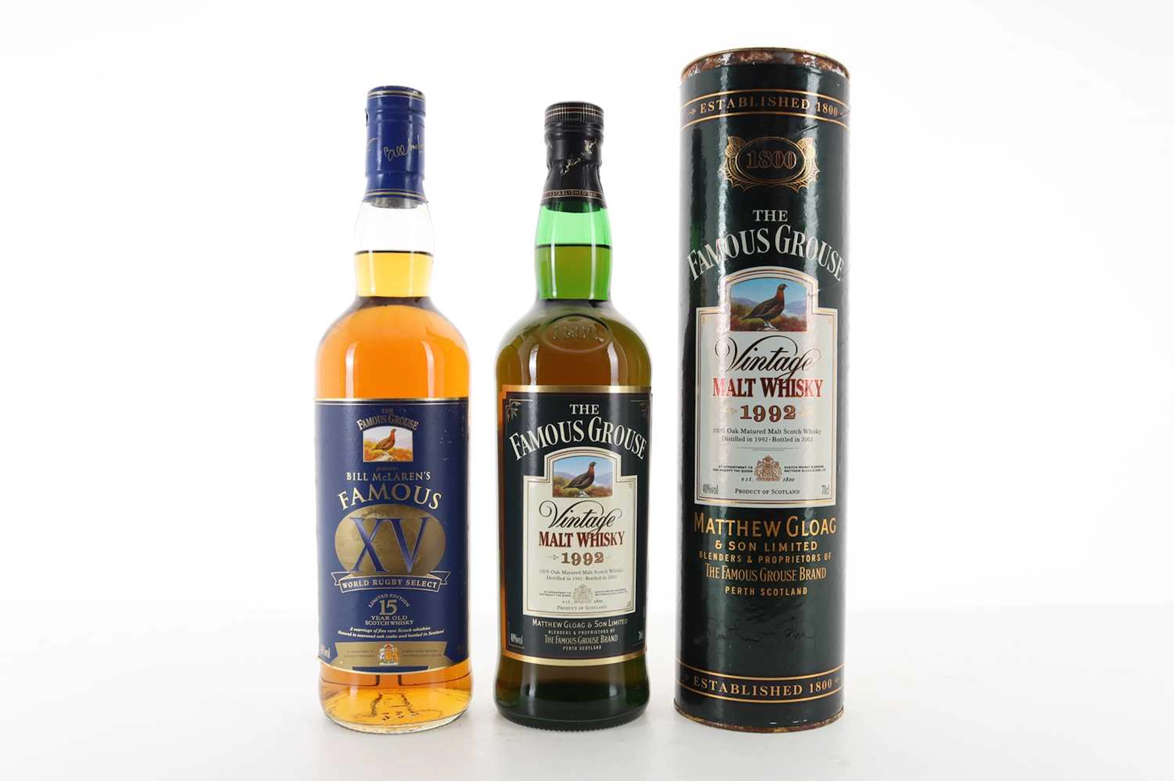 FAMOUS GROUSE 1992 VINTAGE AND 15 YEAR OLD BILL MCLAREN
