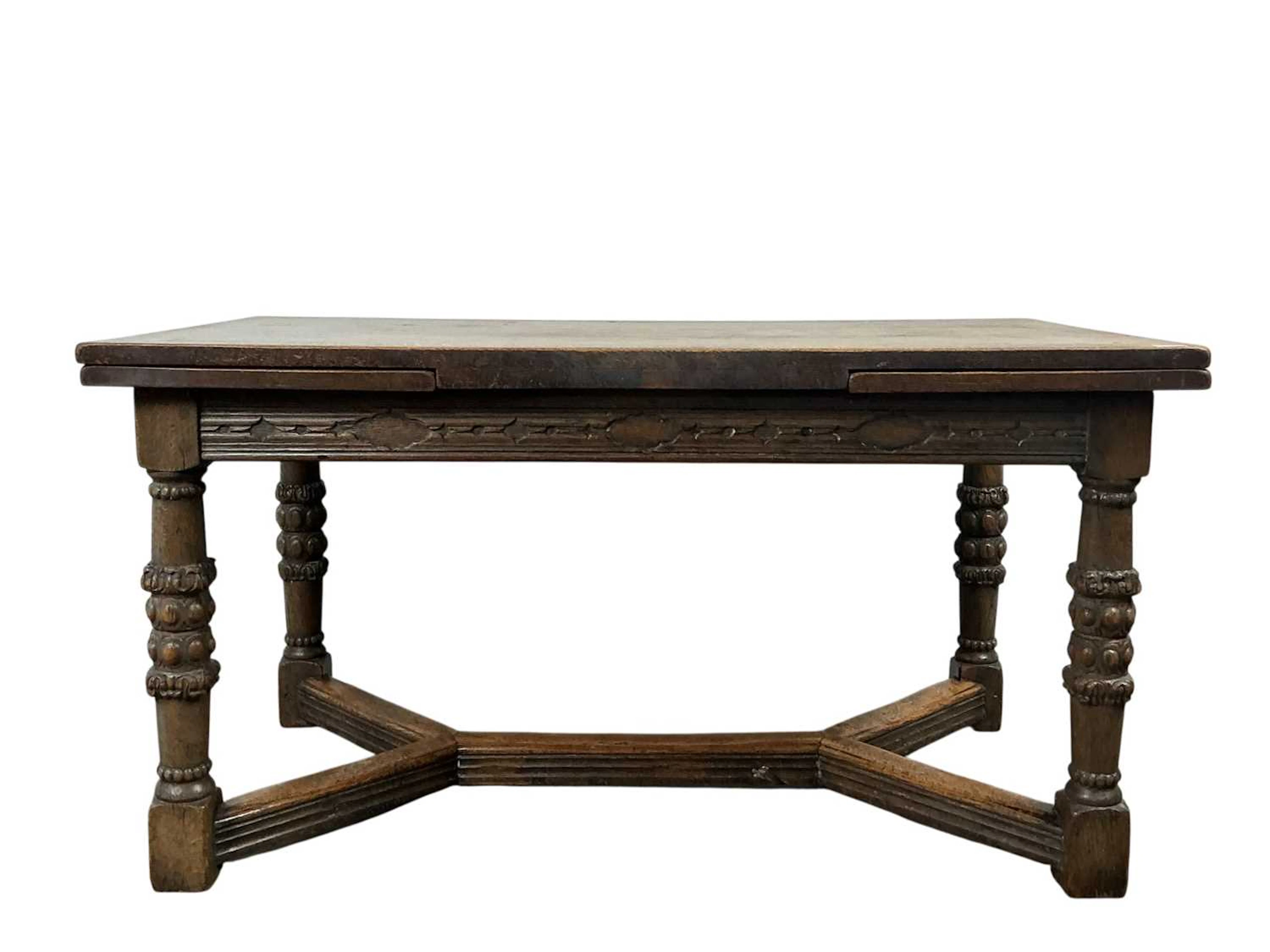 OAK DRAW LEAF REFECTORY STYLE DINING TABLE