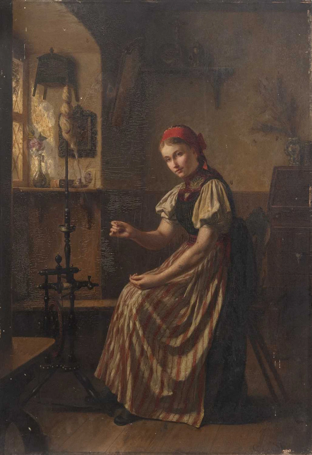 IN THE MANNER OF JOHANN GEORG MEYER VON BREMEN (GERMAN 1813 - 1886) THE SPINNER