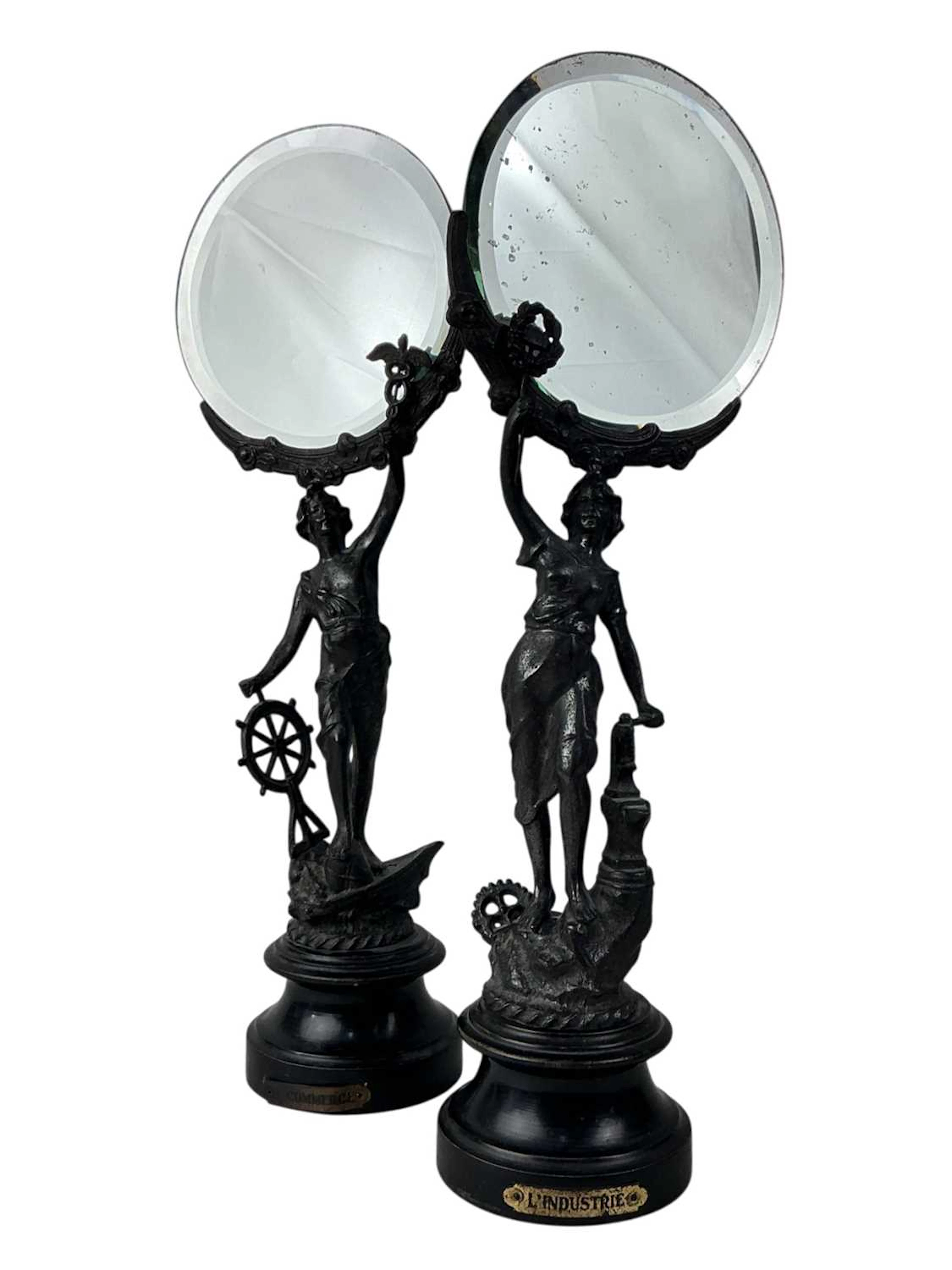 PAIR OF FRENCH SPELTER TABLE MIRRORS LATE 19TH CENTURY