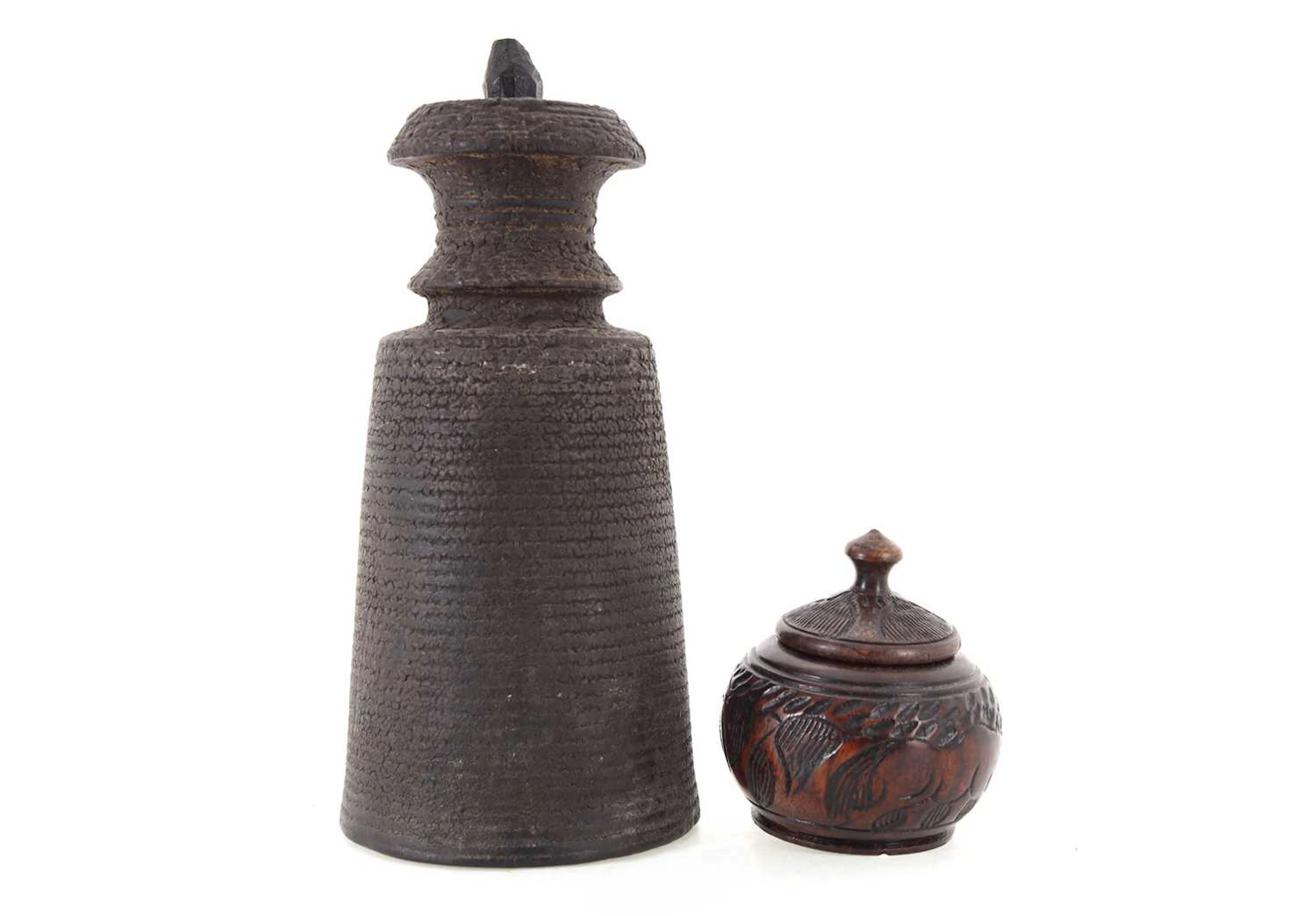 TWO INDIAN HARDWOOD POTS MID/LATE 20TH CENTURY