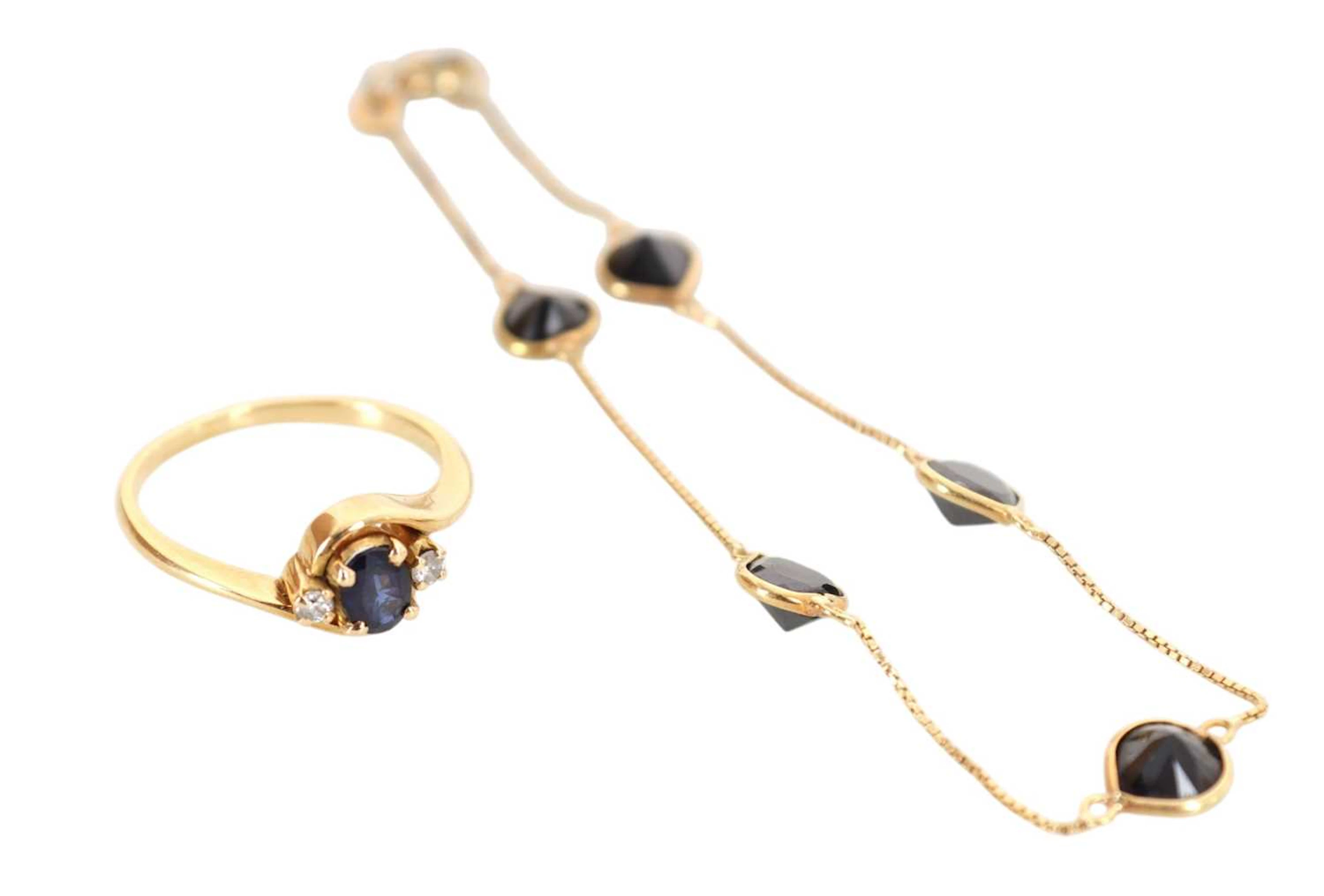 GOLD GEM SET RING AND BRACELET LATE 20TH CENTURY