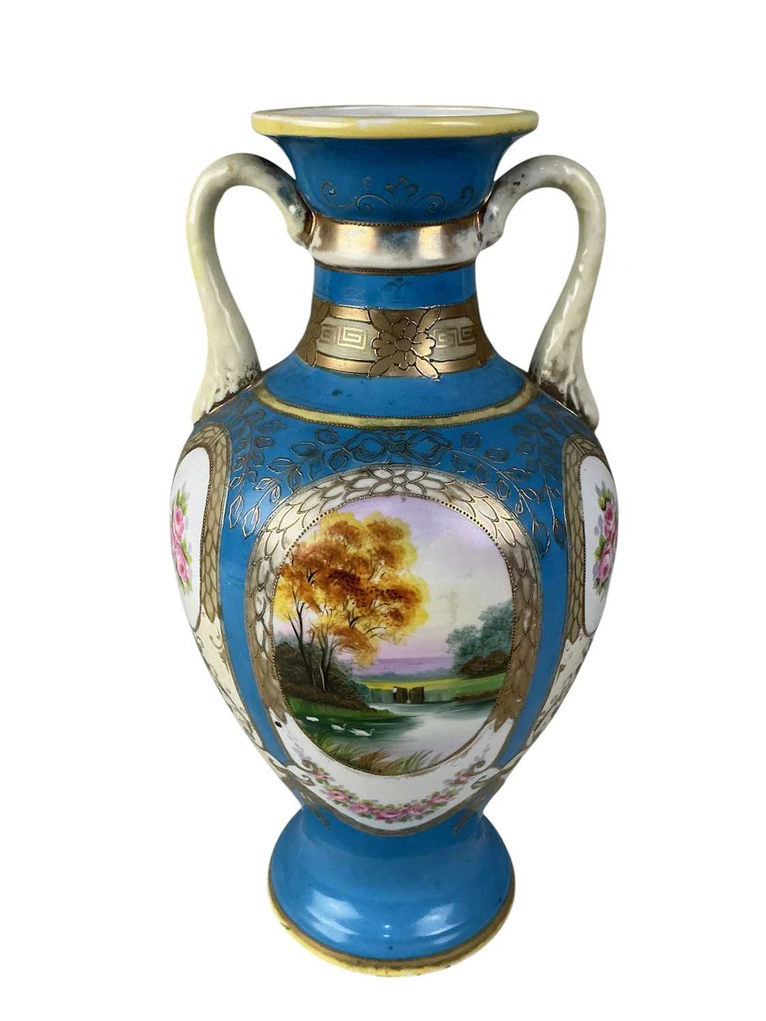 NORITAKE TWIN HANDLED VASE, EARLY/MID 20TH CENTURY AND OTHER CERAMICS