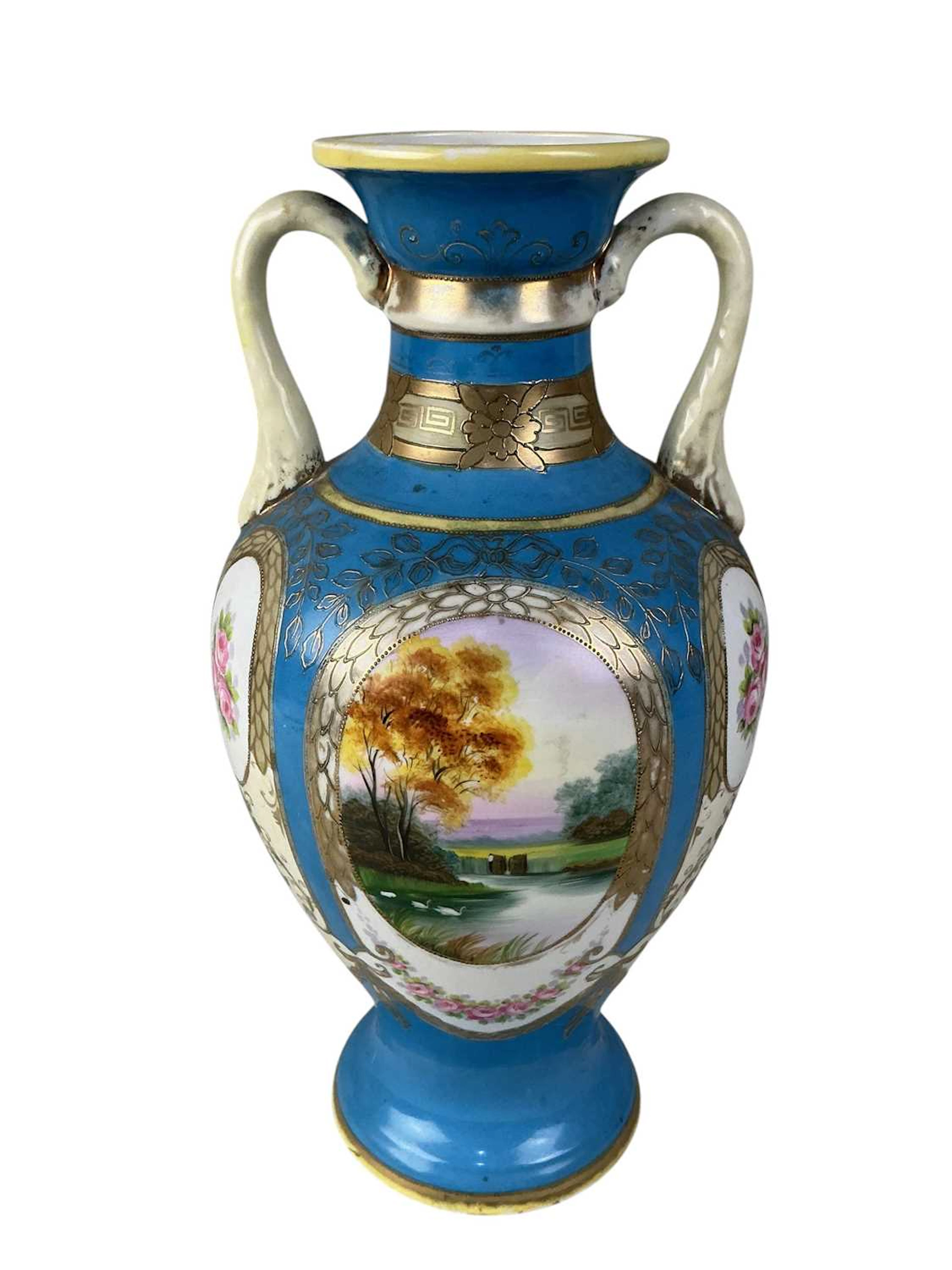 NORITAKE TWIN HANDLED VASE, EARLY/MID 20TH CENTURY AND OTHER CERAMICS