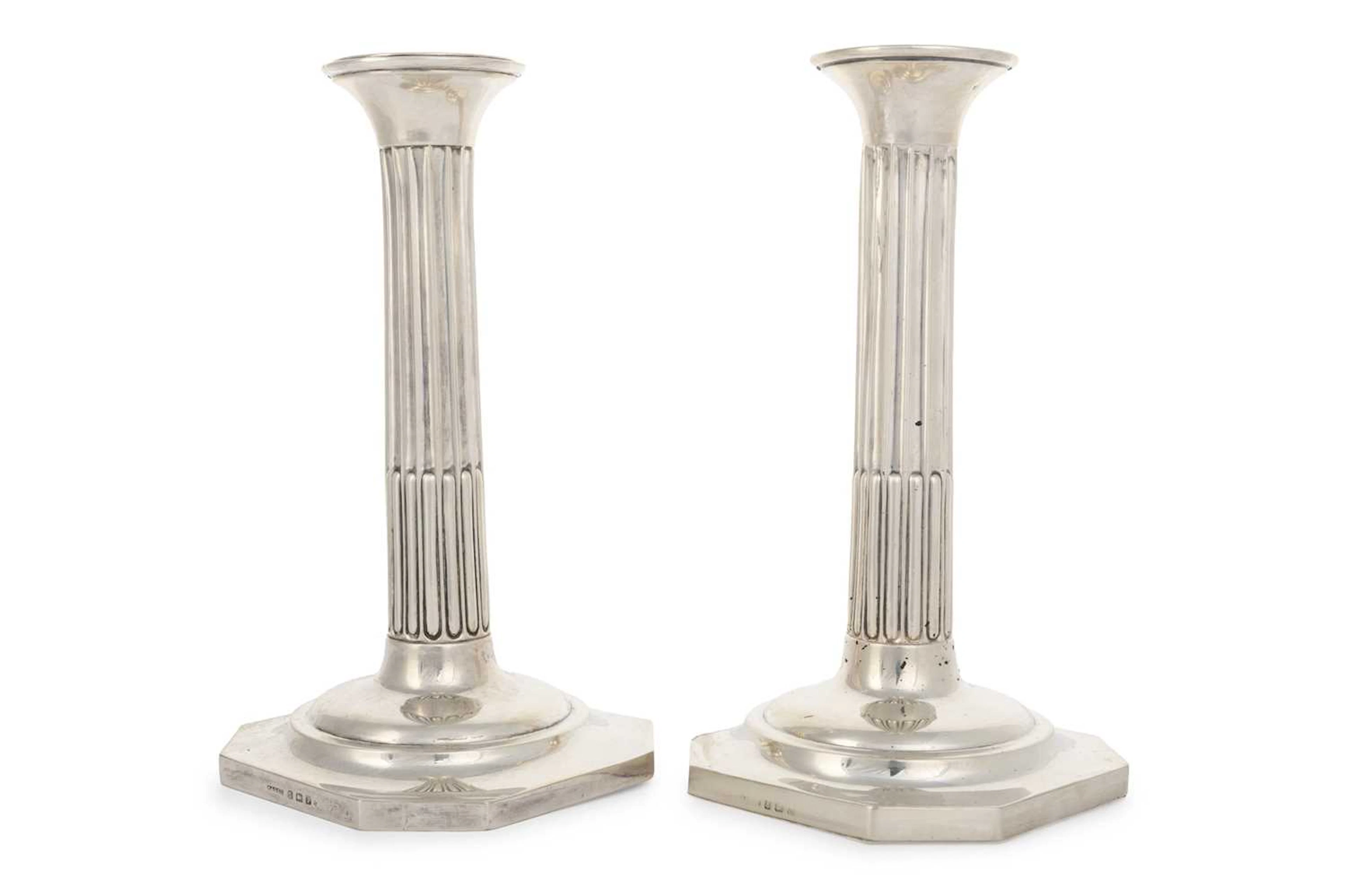 MATCHED SET OF FOUR GEORGE V SILVER CANDLESTICKS MAKER, PATTERSON