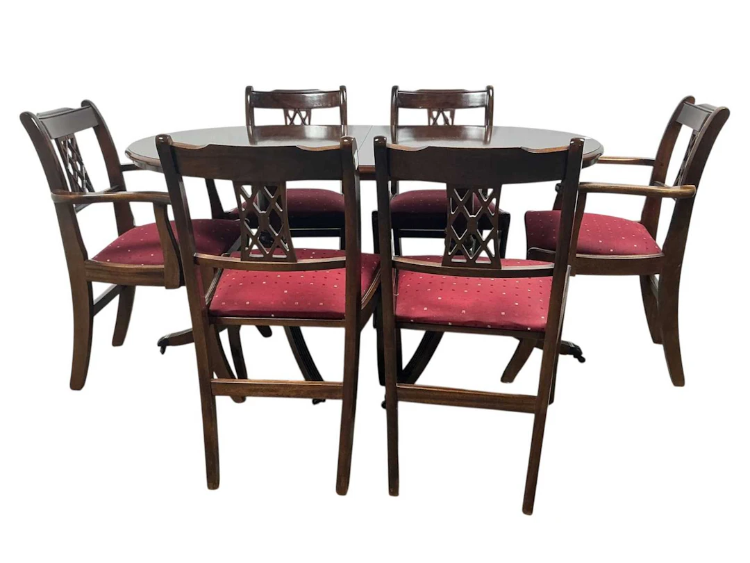 MAHOGANY TWIN PILLAR EXTENDING DINING TABLE LATE 20TH CENTURY