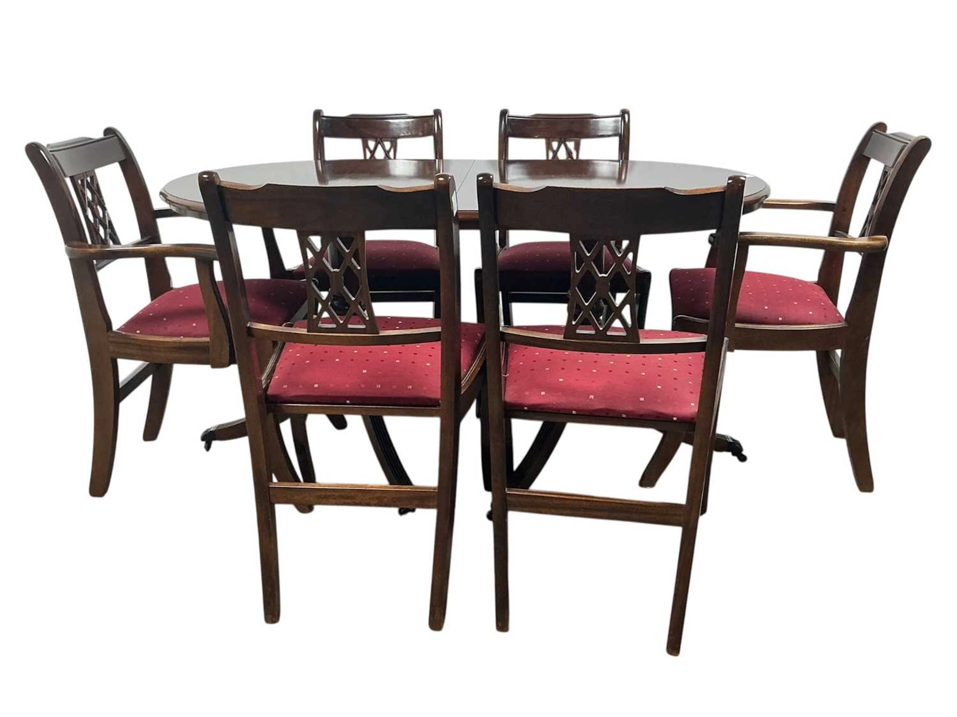 MAHOGANY TWIN PILLAR EXTENDING DINING TABLE LATE 20TH CENTURY