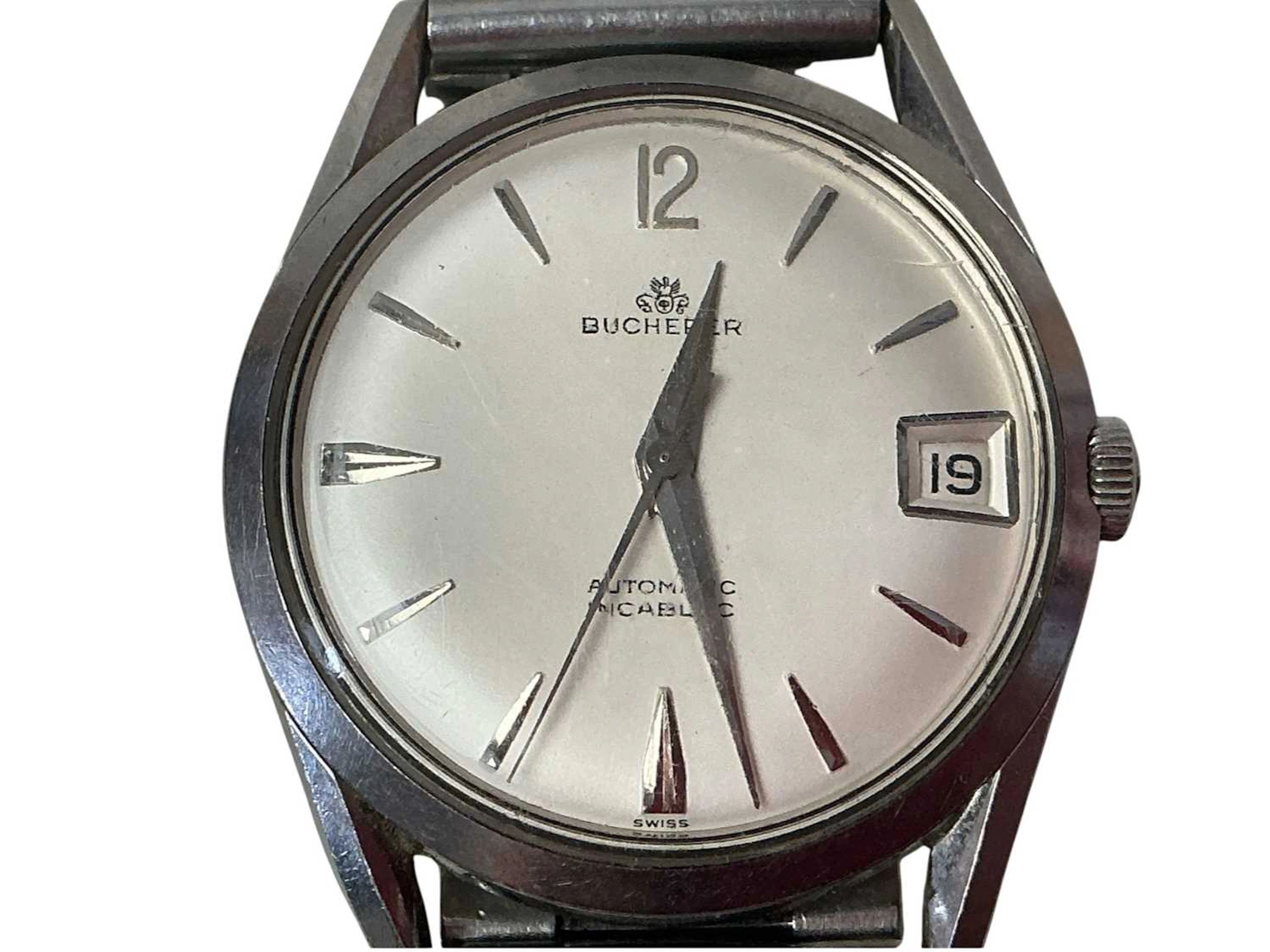 BUCHERER STAINLESS STEEL WRIST WATCH MID/LATE 20TH CENTURY