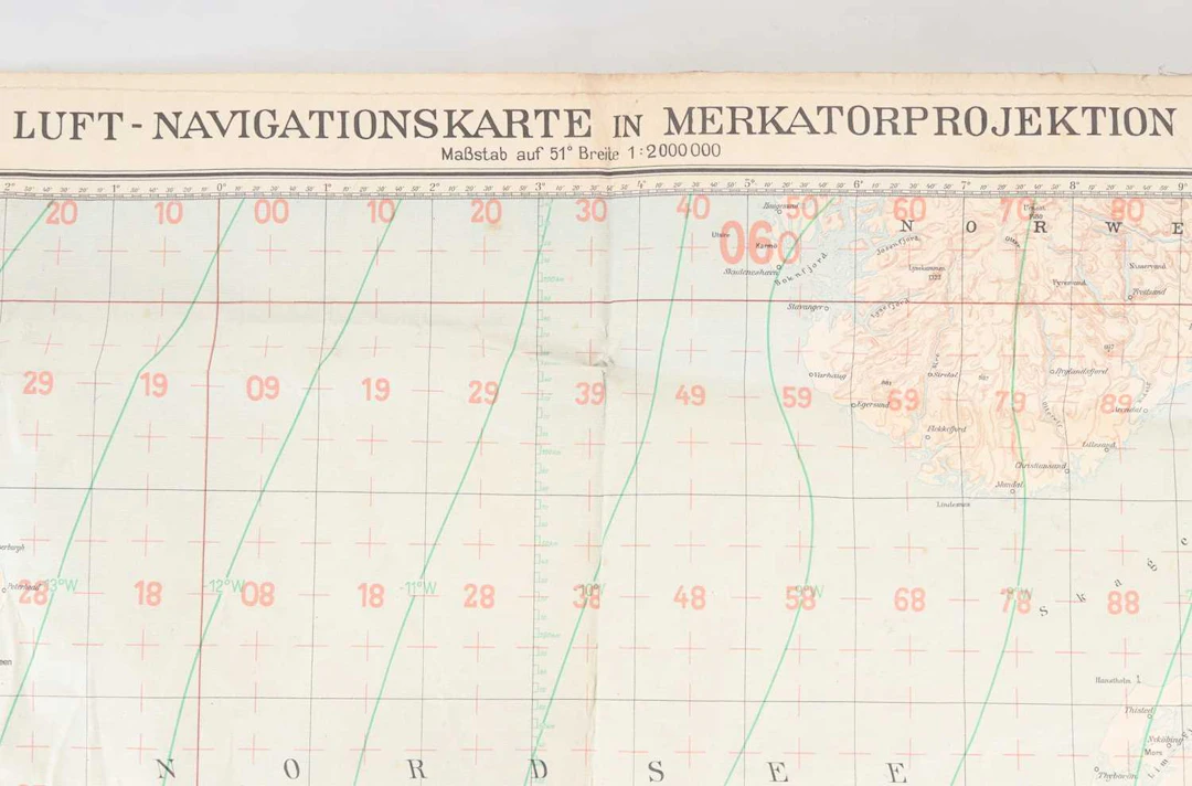 LUFTWAFFE MAP OF THE UK, EUROPE AND NORTH SEA MID 20TH CENTURY