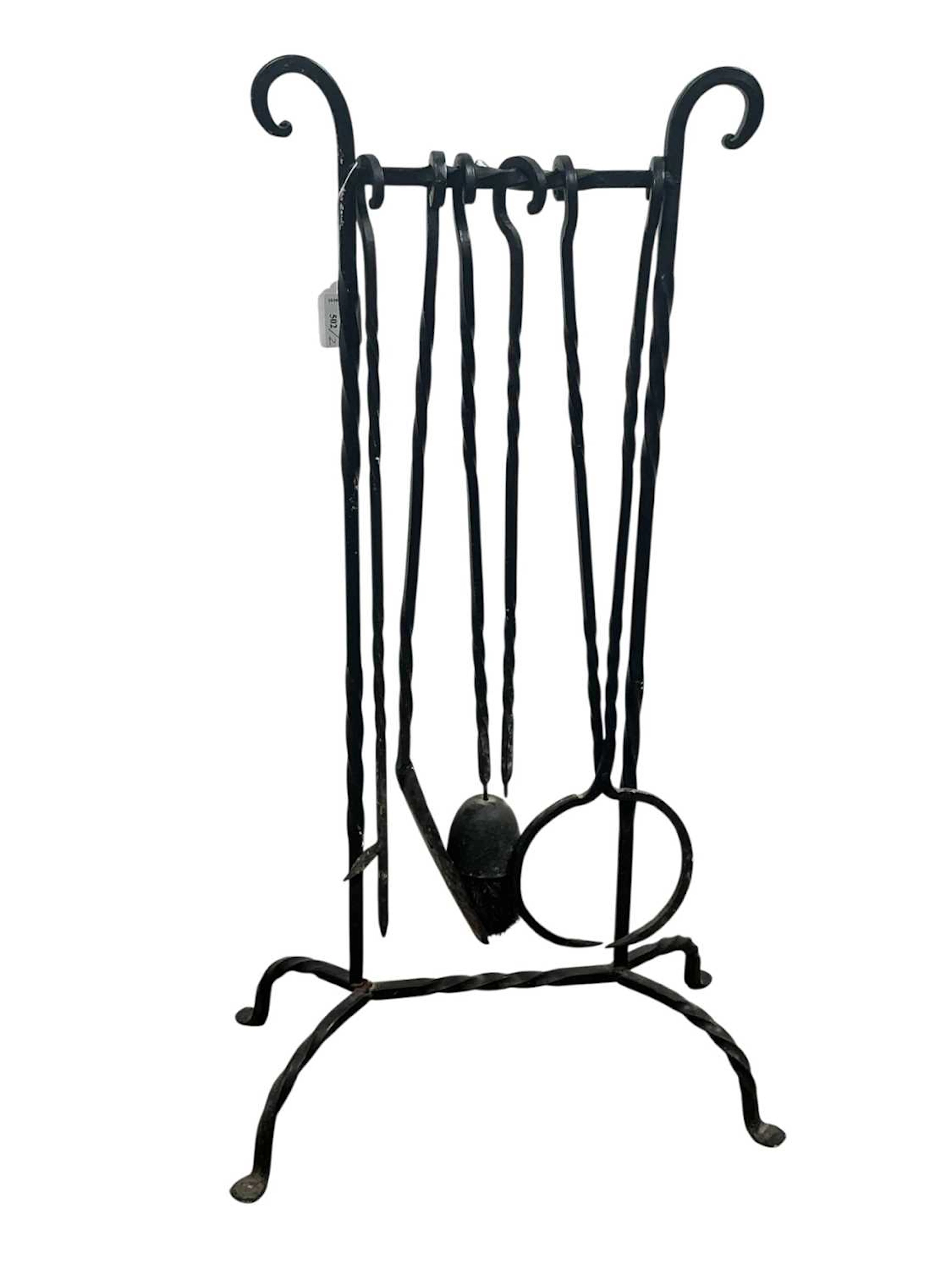 WROUGHT IRON FIRE COMPANION SET LATE 20TH CENTURY