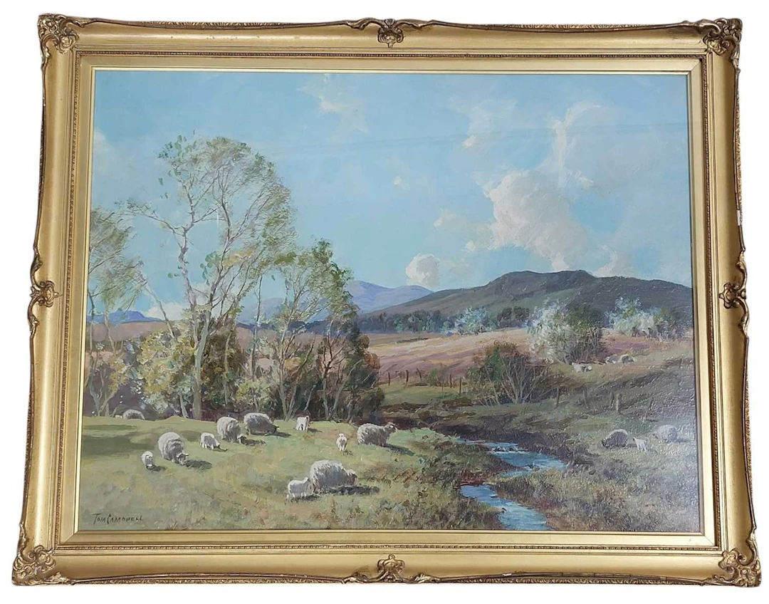 * TOM CAMPBELL SHEEP BY A RIVER