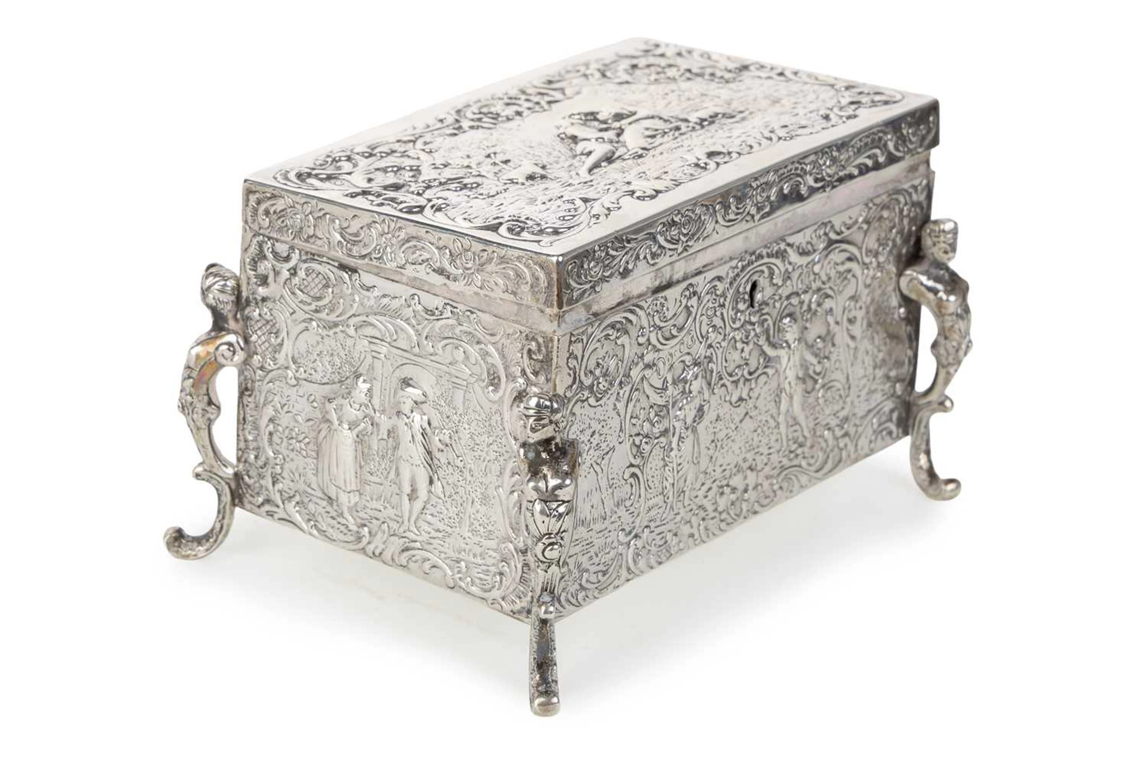 GERMAN SILVER JEWELLERY CASKET LATE 19TH CENTURY