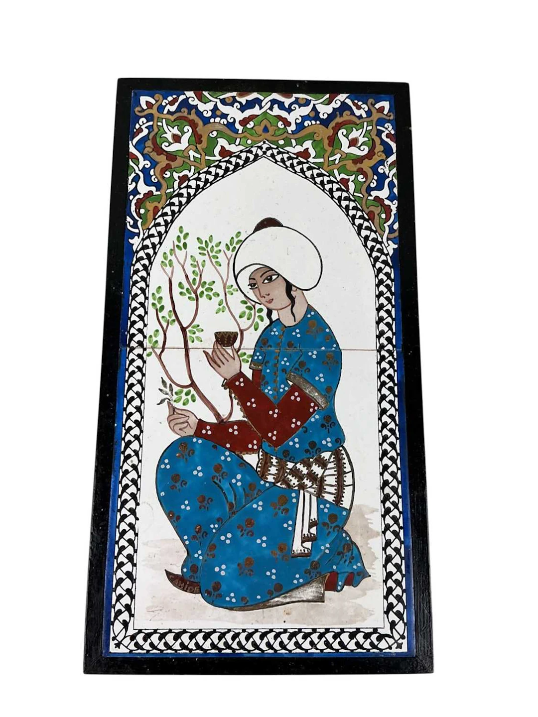 TWO PERSIAN STYLE PANELS, MID/LATE 20TH CENTURY AND OTHER ITEMS