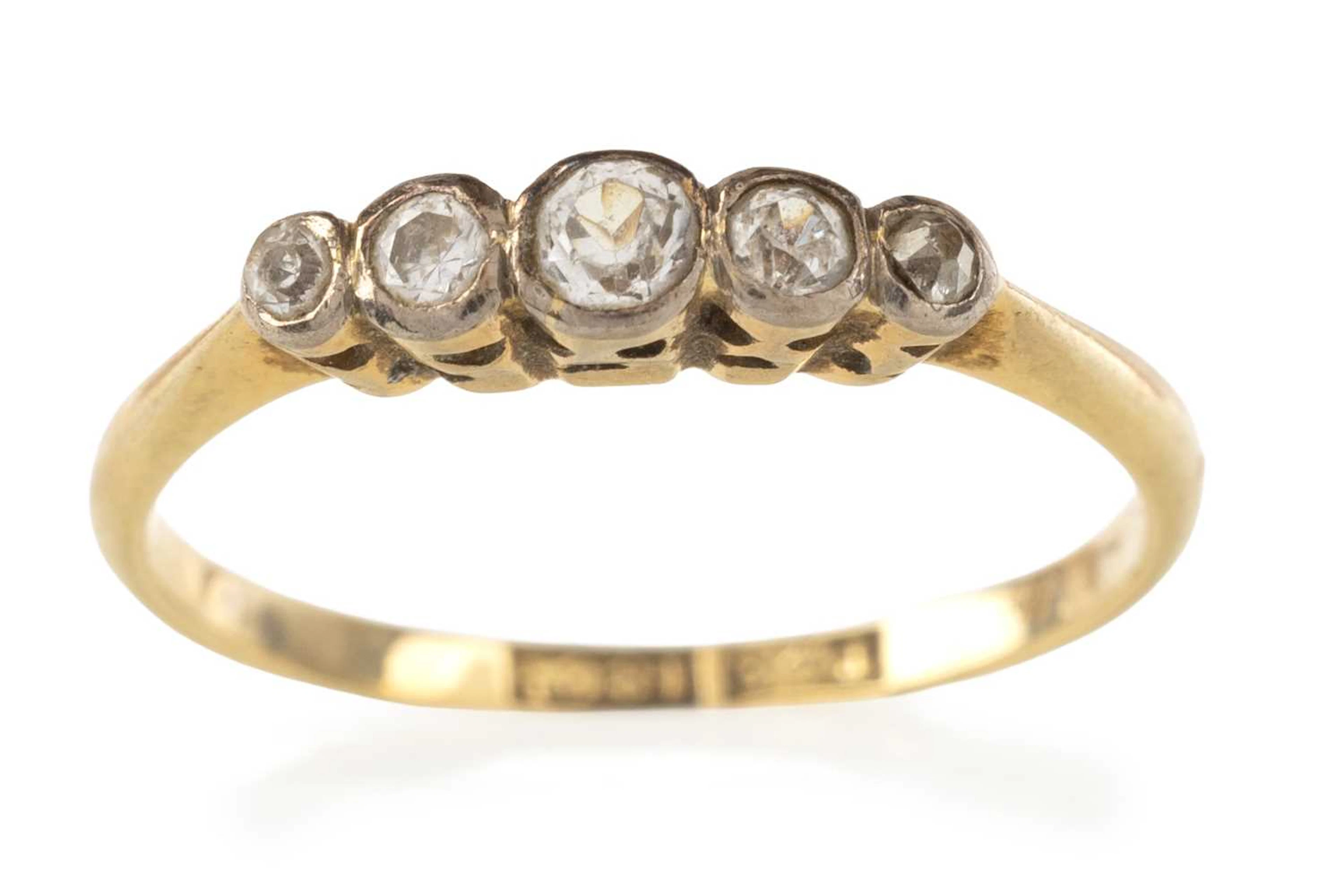 DIAMOND FIVE STONE RING LATE 20TH CENTURY