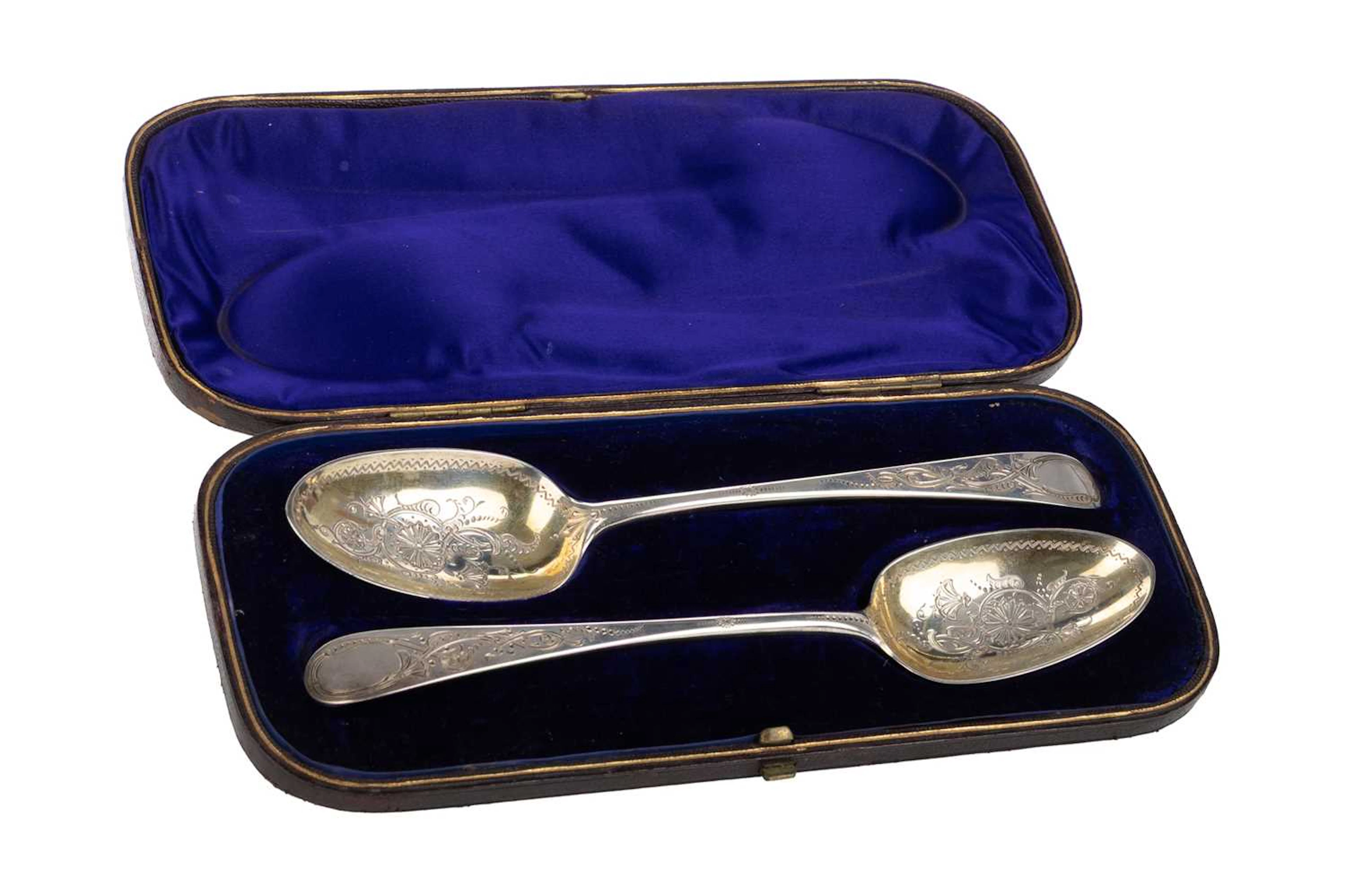 PAIR OF GEORGE III SILVER SERVING SPOONS LONDON 1779