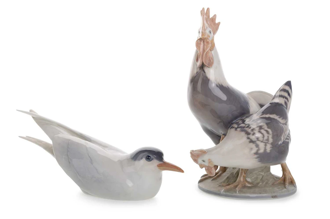 TWO ROYAL COPENHAGEN BIRD FIGURES LATE 20TH CENTURY