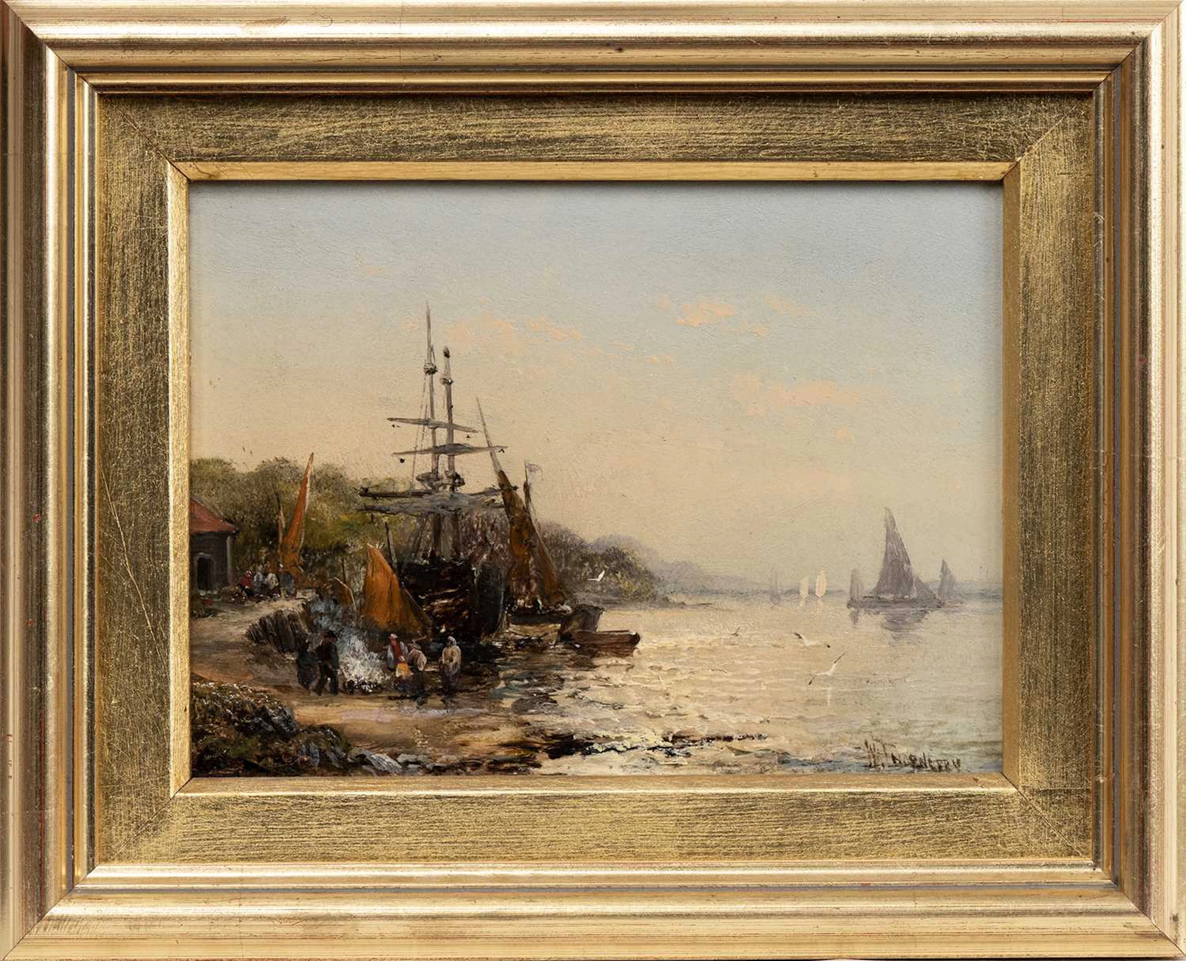 WILLIAM ANSLOW THORNLEY (BRITISH 1847 - 1907) CAMPING AT SHORE