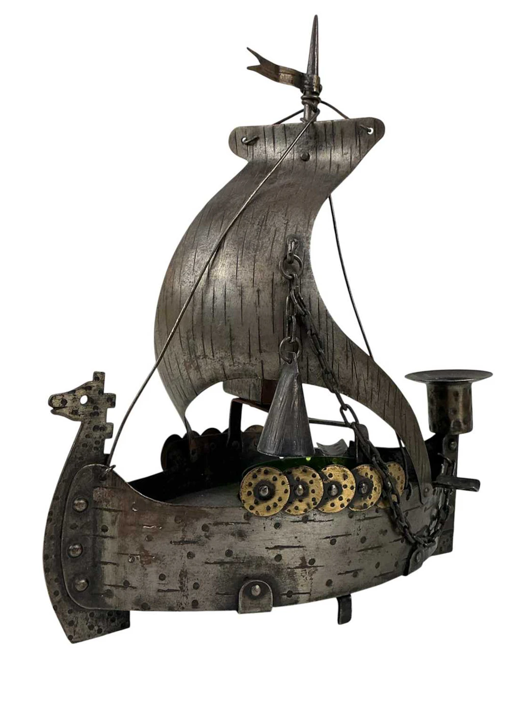 NOVELTY METAL CANDLEHOLDER, MID 20TH CENTURY ALONG WITH AN ASHTRAY