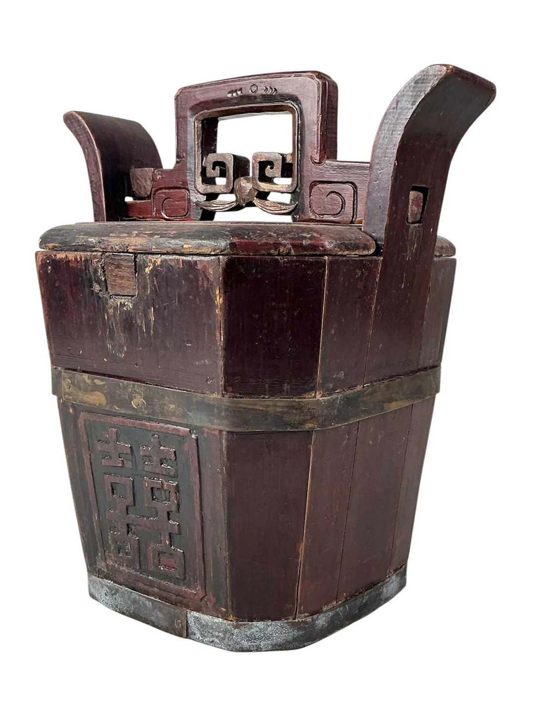 CHINESE STAINED WOOD TEA CADDY, EARLY 20TH CENTURY AND A TRINKET BOX
