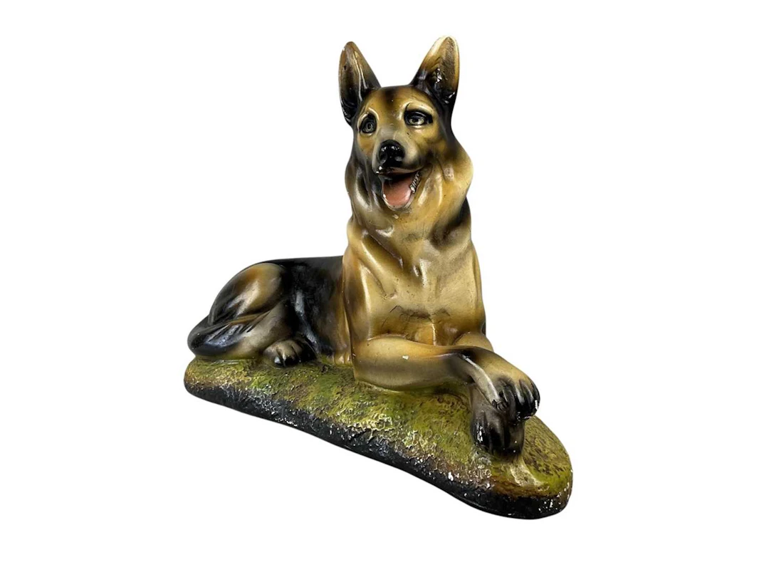 PLASTER FIGURE OF AN ALSATIAN DOG MID 20TH CENTURY