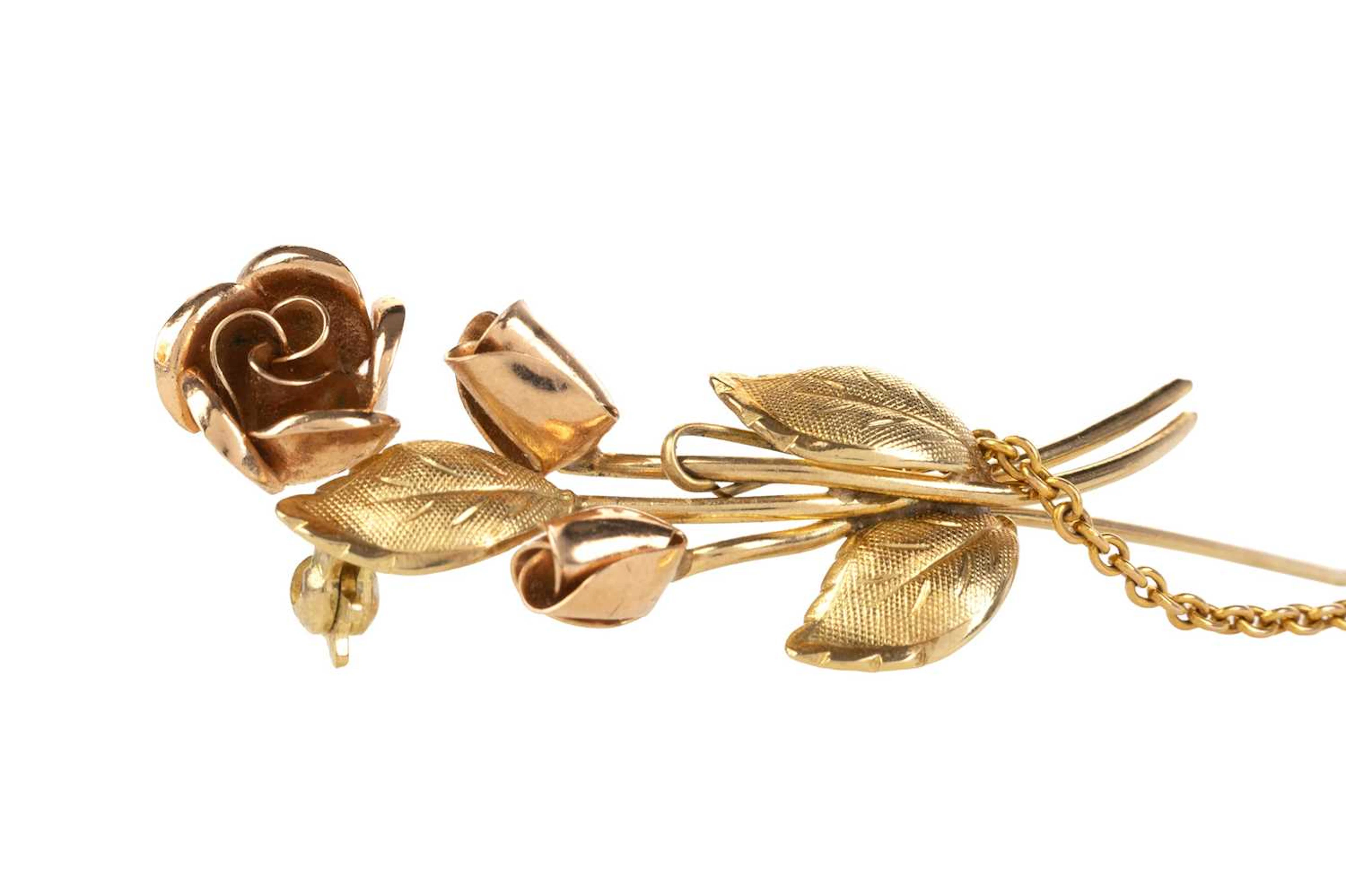 GOLD ROSE FLOWER BROOCH LATE 20TH CENTURY