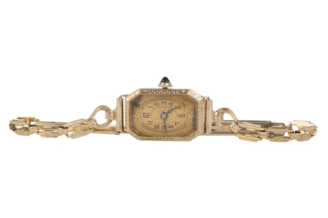 ART DECO FOURTEEN CARAT GOLD CASED MANUAL WIND WRIST WATCH MID 20TH CENTURY