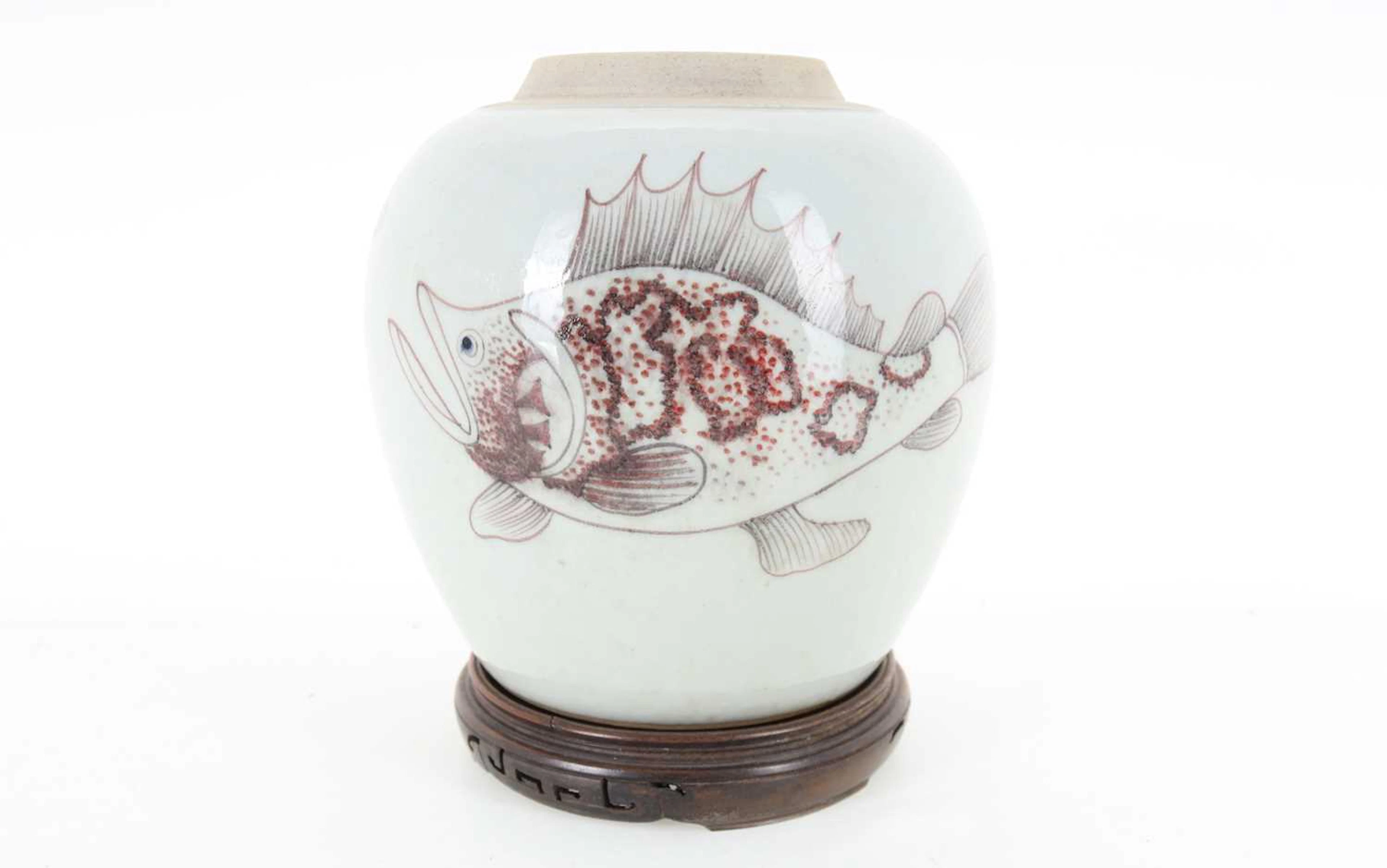 CHINESE 'THREE FISH' GLAZED GINGER JAR LATE 20TH CENTURY