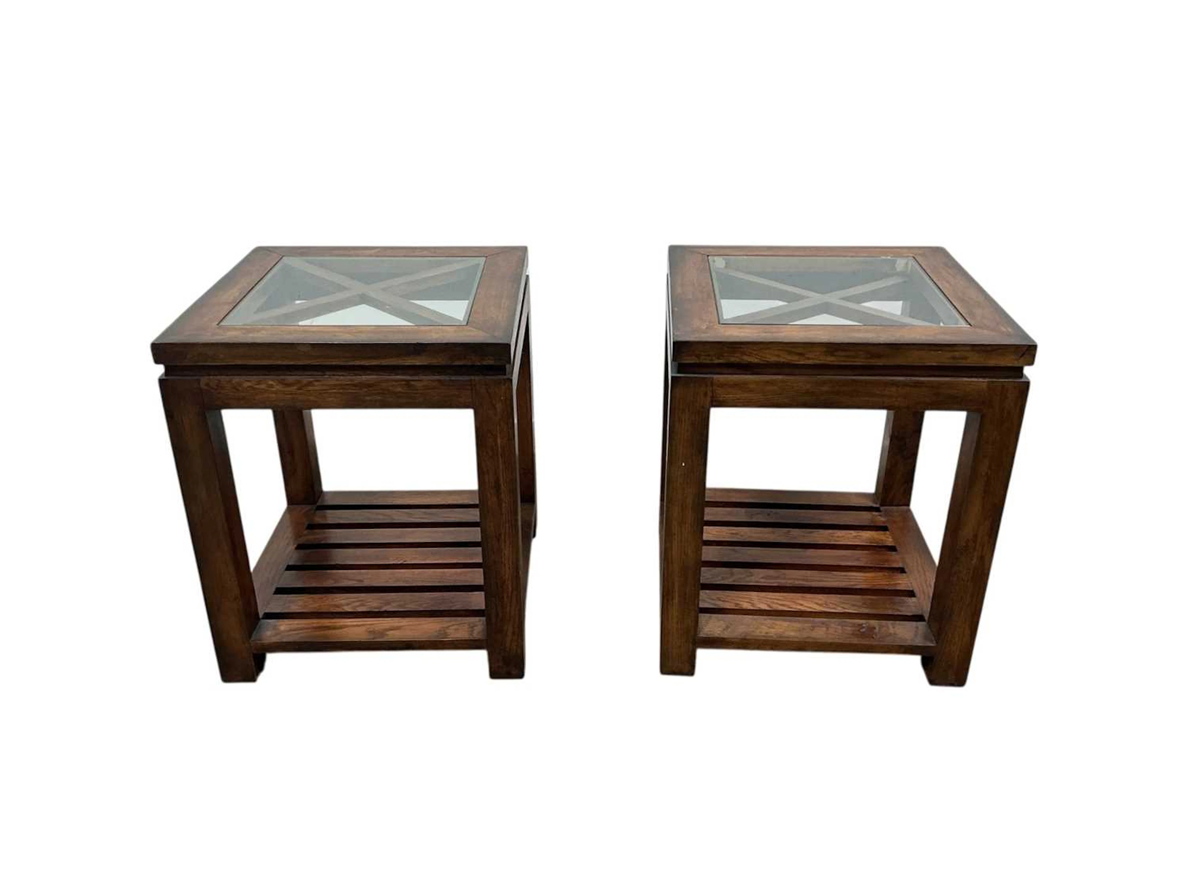 PAIR OF ELM SIDE TABLES LATE 20TH CENTURY