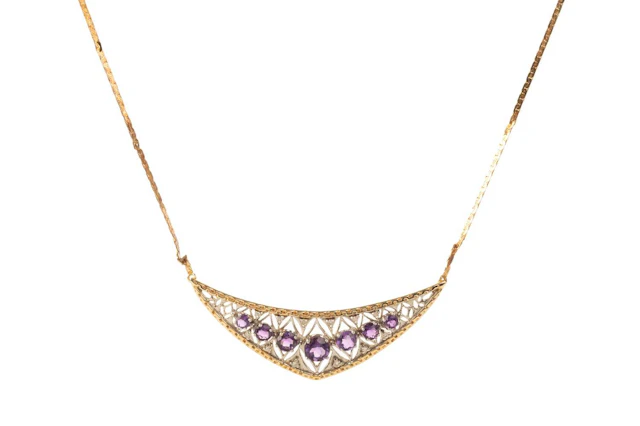 AMETHYST AND DIAMOND NECKLACE, RING AND PAIR OF EARRINGS LATE 20TH CENTURY