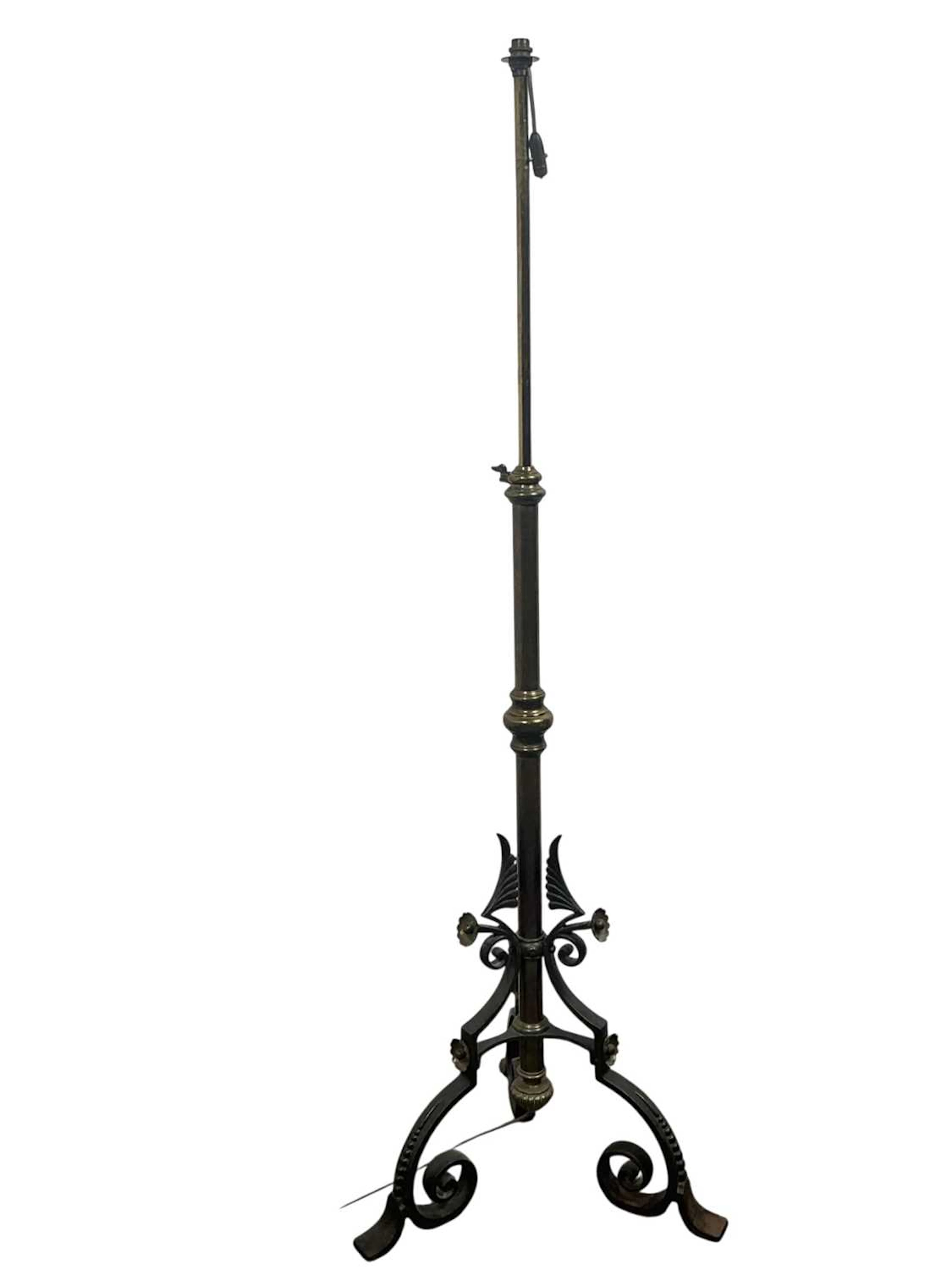 BRASS TELESCOPIC FLOOR STANDING LAMP EARLY 20TH CENTURY