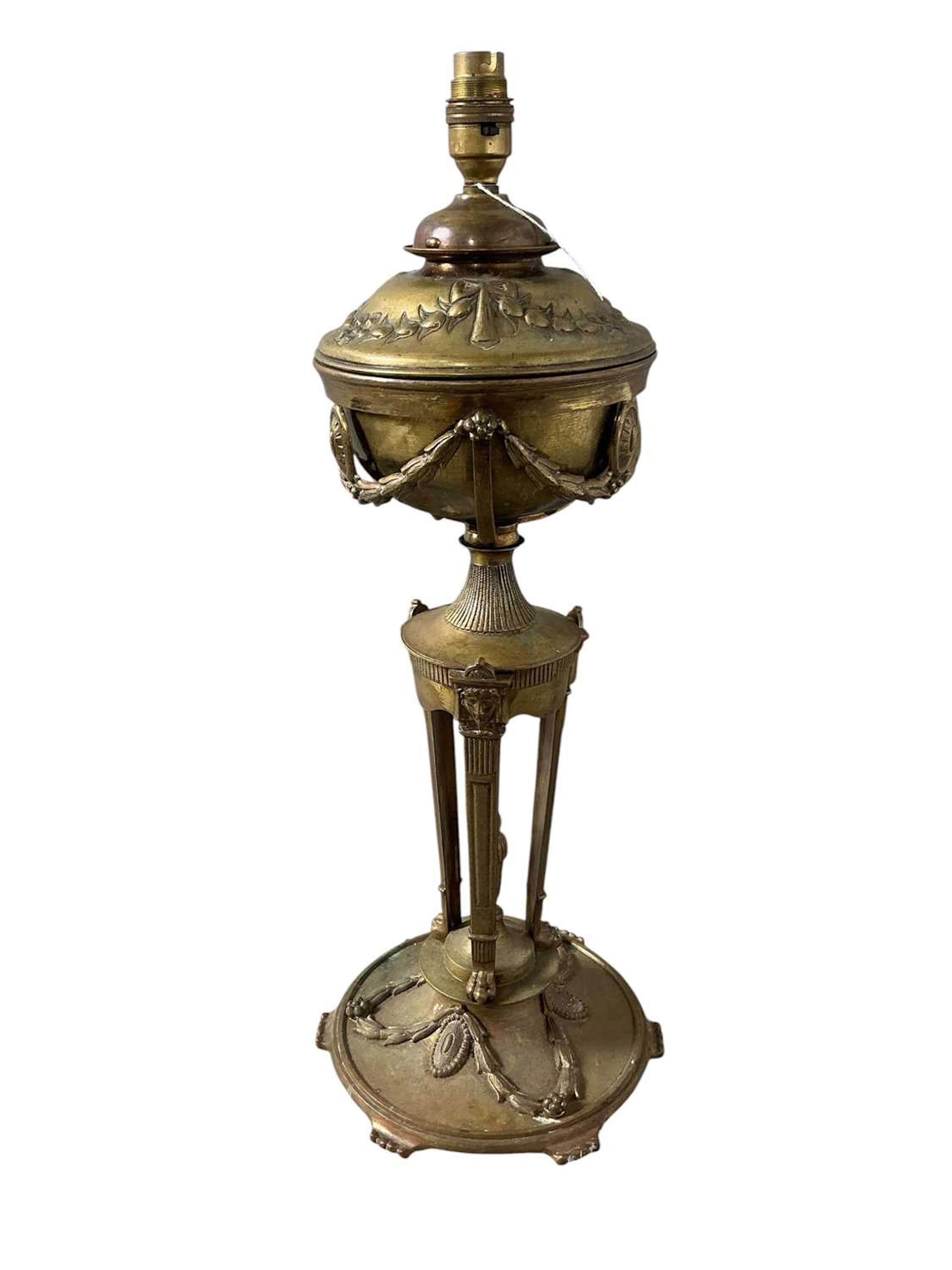 VICTORIAN EMPIRE STYLE BRASS TABLE LAMP LATE 19TH CENTURY