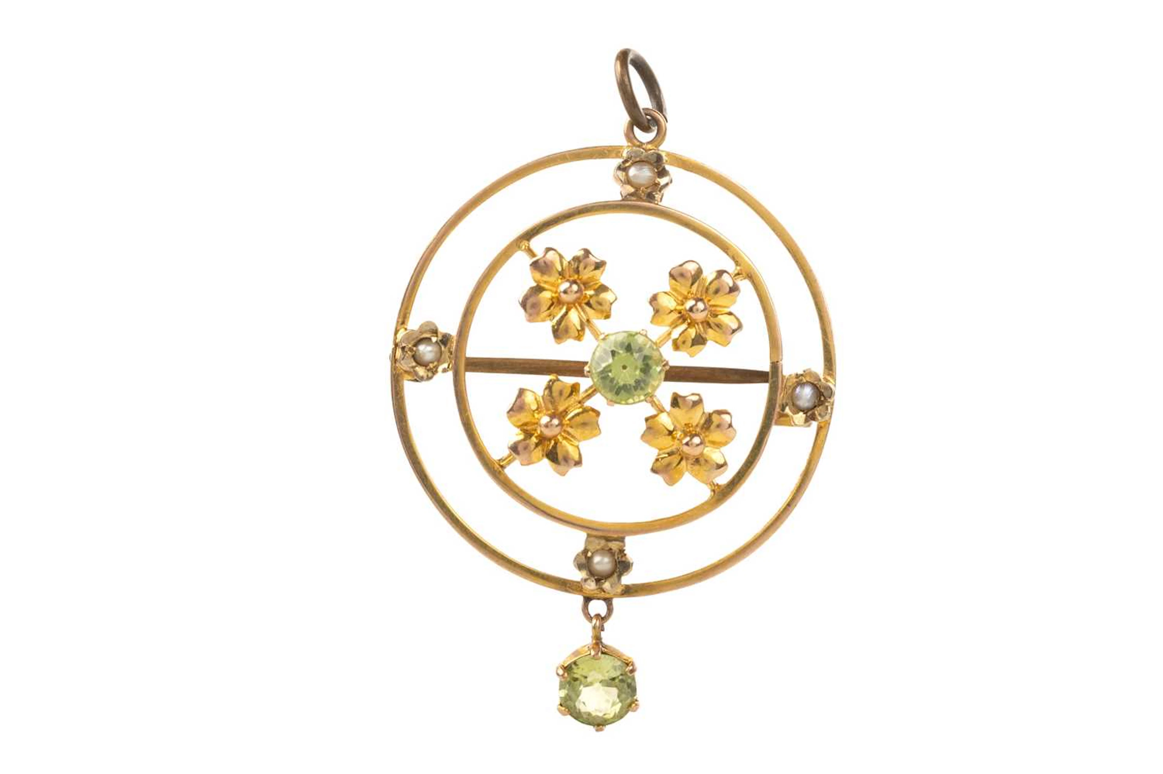PERIDOT AND SEED PEARL PENDANT EARLY 20TH CENTURY