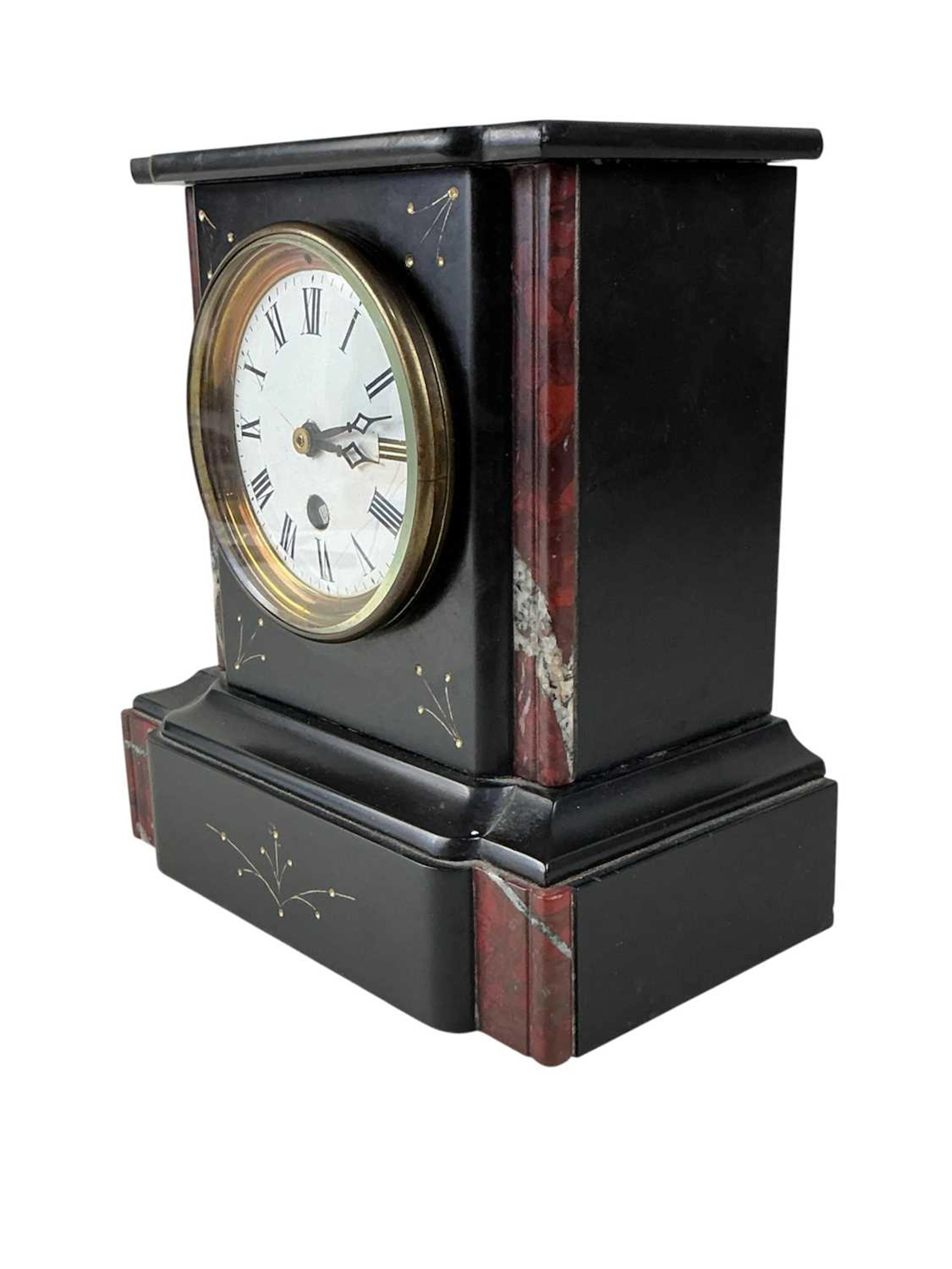 VICTORIAN BLACK SLATE MANTEL CLOCK LATE 19TH CENTURY