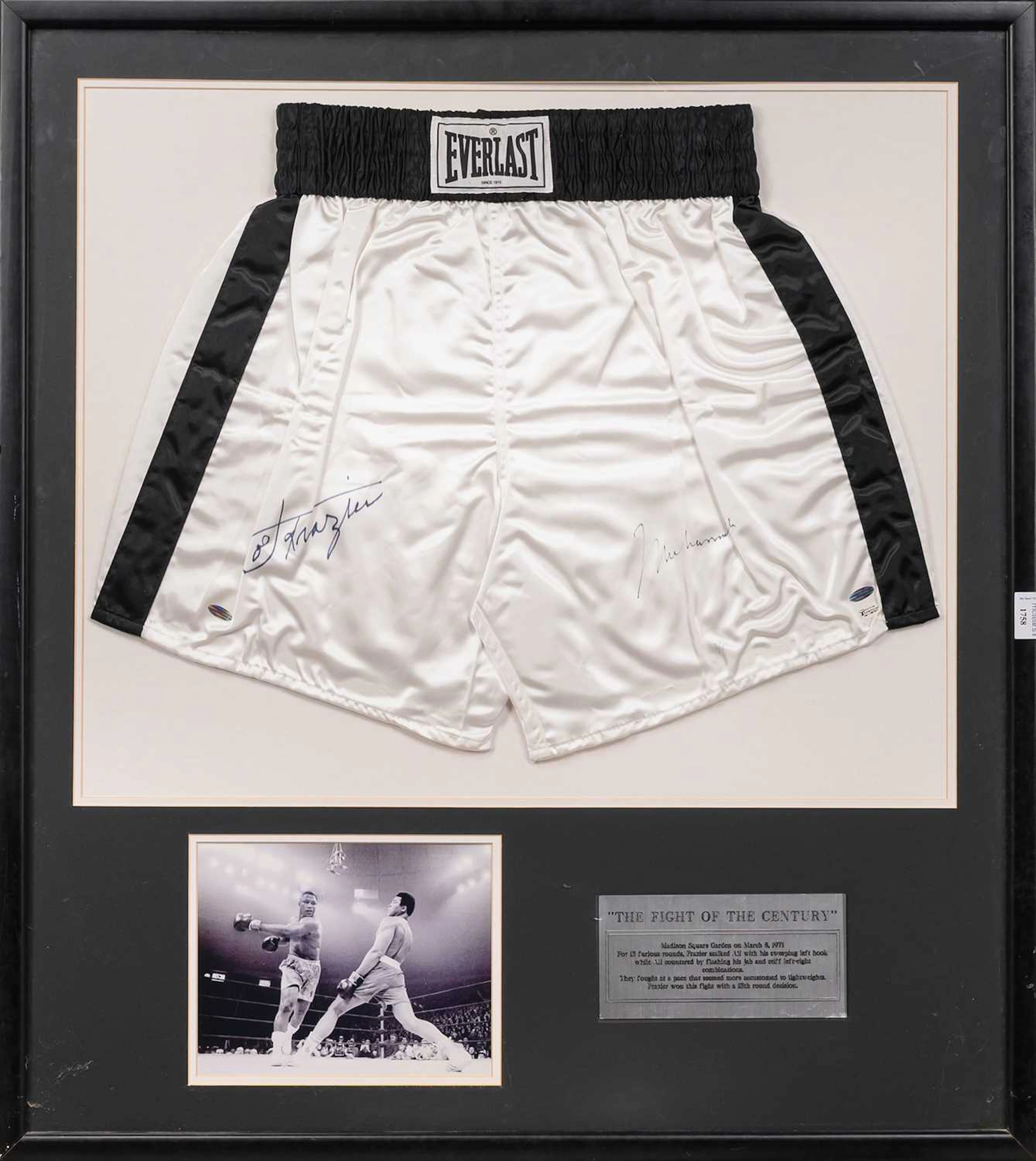 BOXING INTEREST: MUHAMMED ALI AND JOE FRAZIER SIGNED BOXING TRUNKS