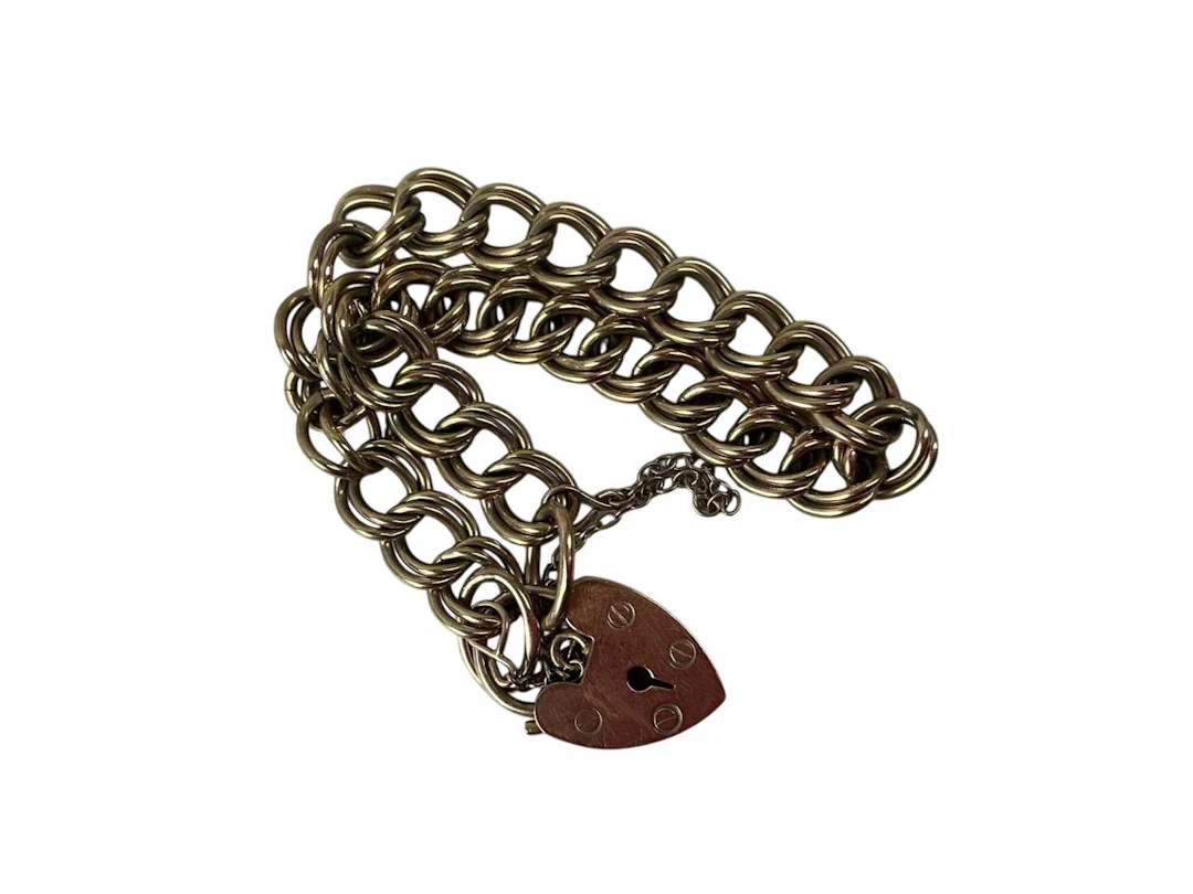 GOLD DOUBLE LINK CURB CHAIN BRACELET LATE 20TH CENTURY