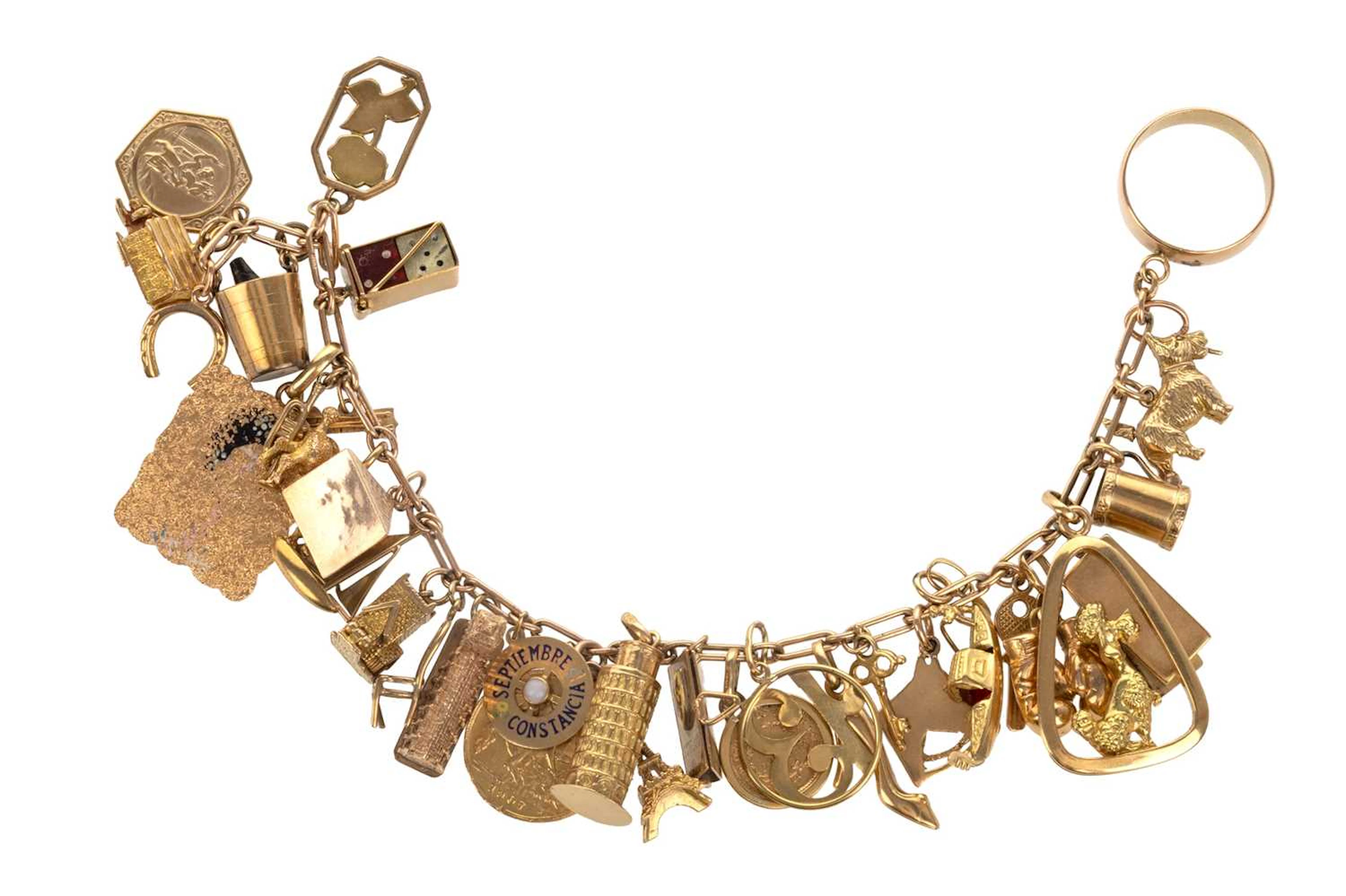 GOLD CHARM BRACELET EARLY/MID 20TH CENTURY