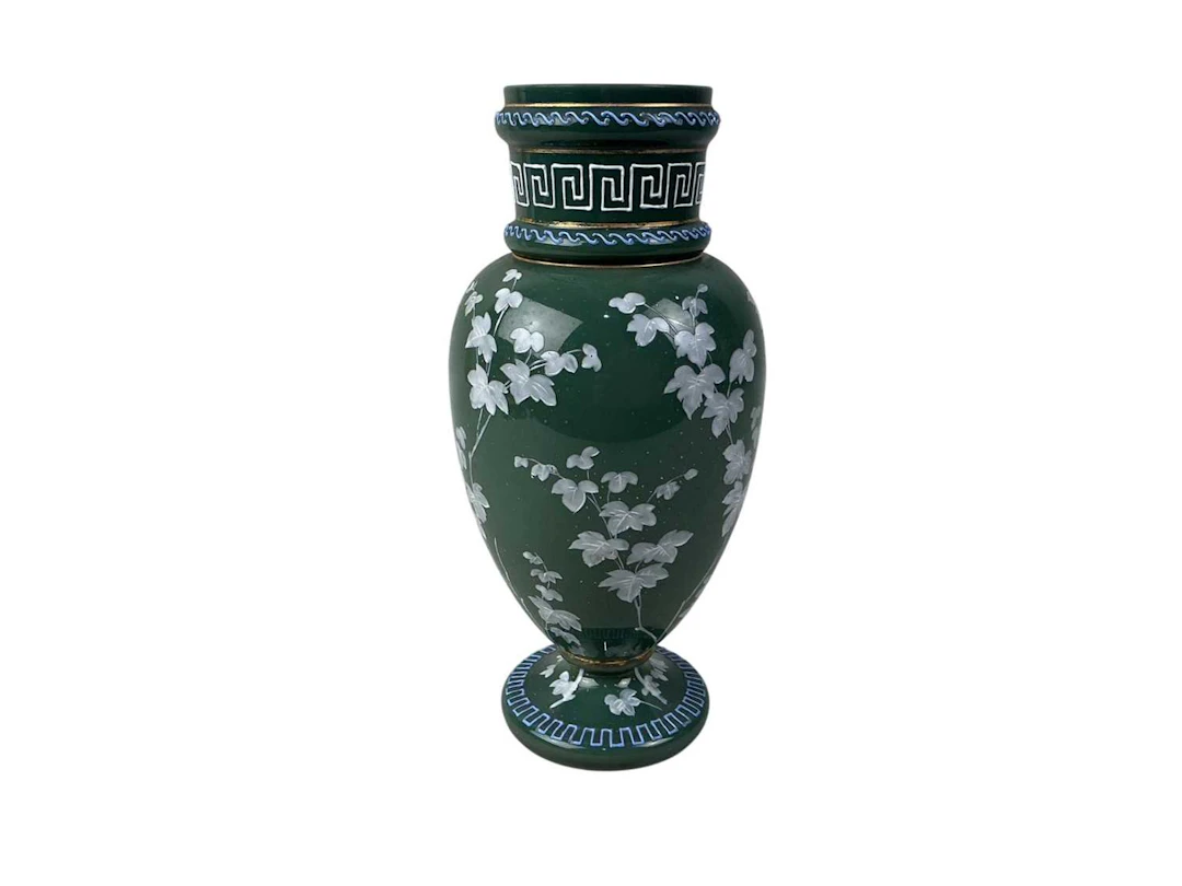 VICTORIAN GREEN GLASS VASE, LATE 19TH CENTURY AND OTHER ITEMS