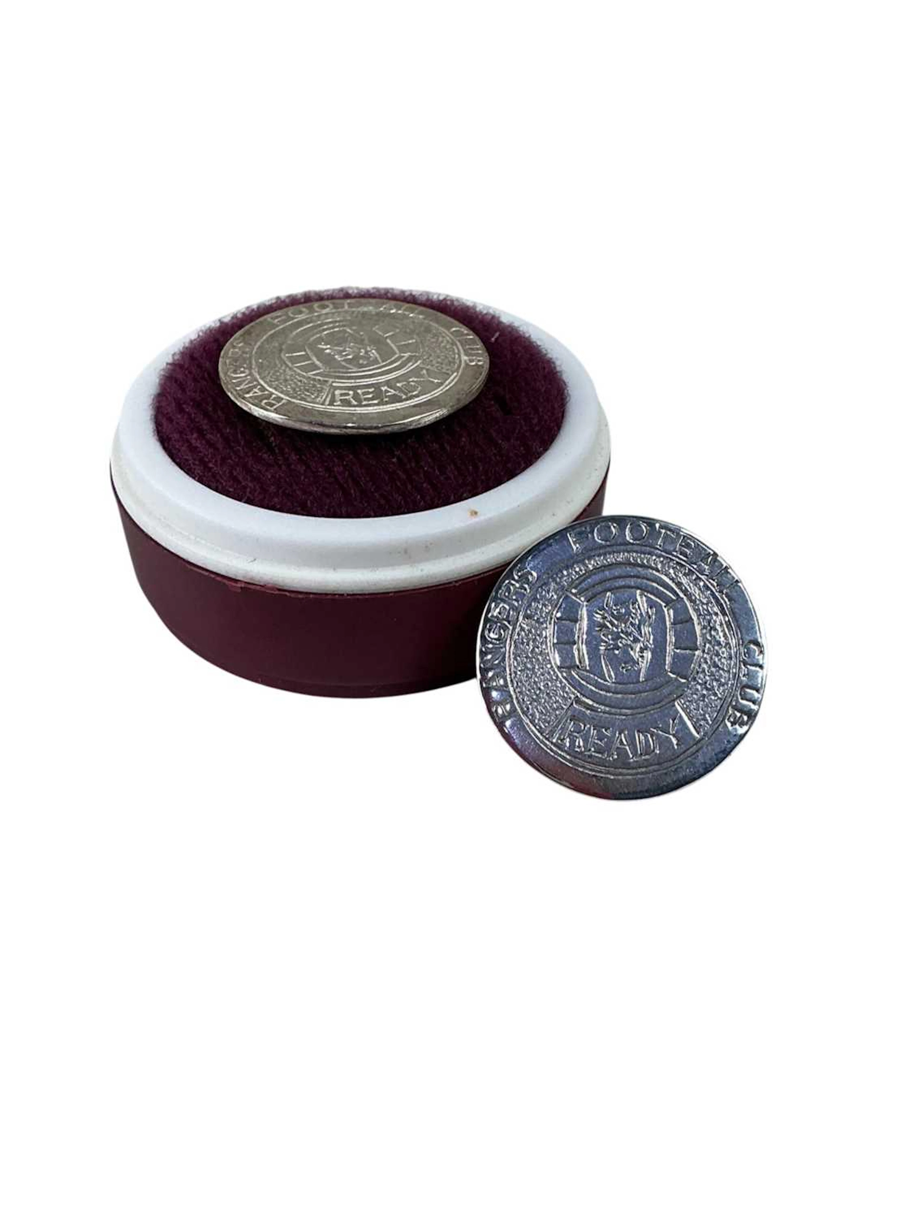 COLLECTION OF SILVER RANGERS FC GOLF BALL MARKERS, LATE 20TH CENTURY